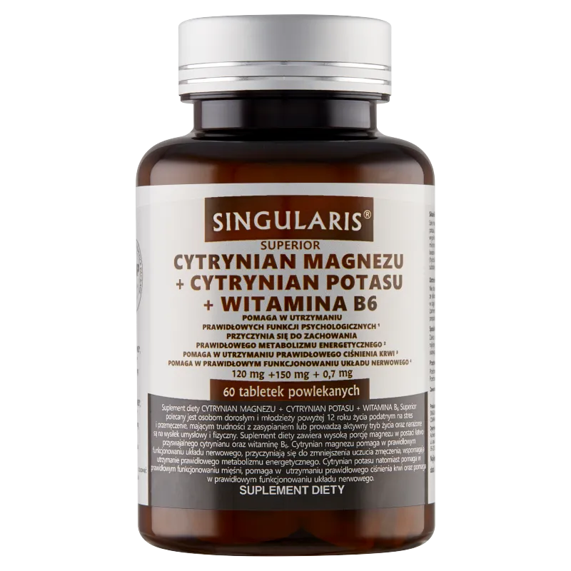 Singularis Superior Cytrynian Magnezu + Cytrynian Potasu + Witamina B6, suplement diety, 60 tabletek