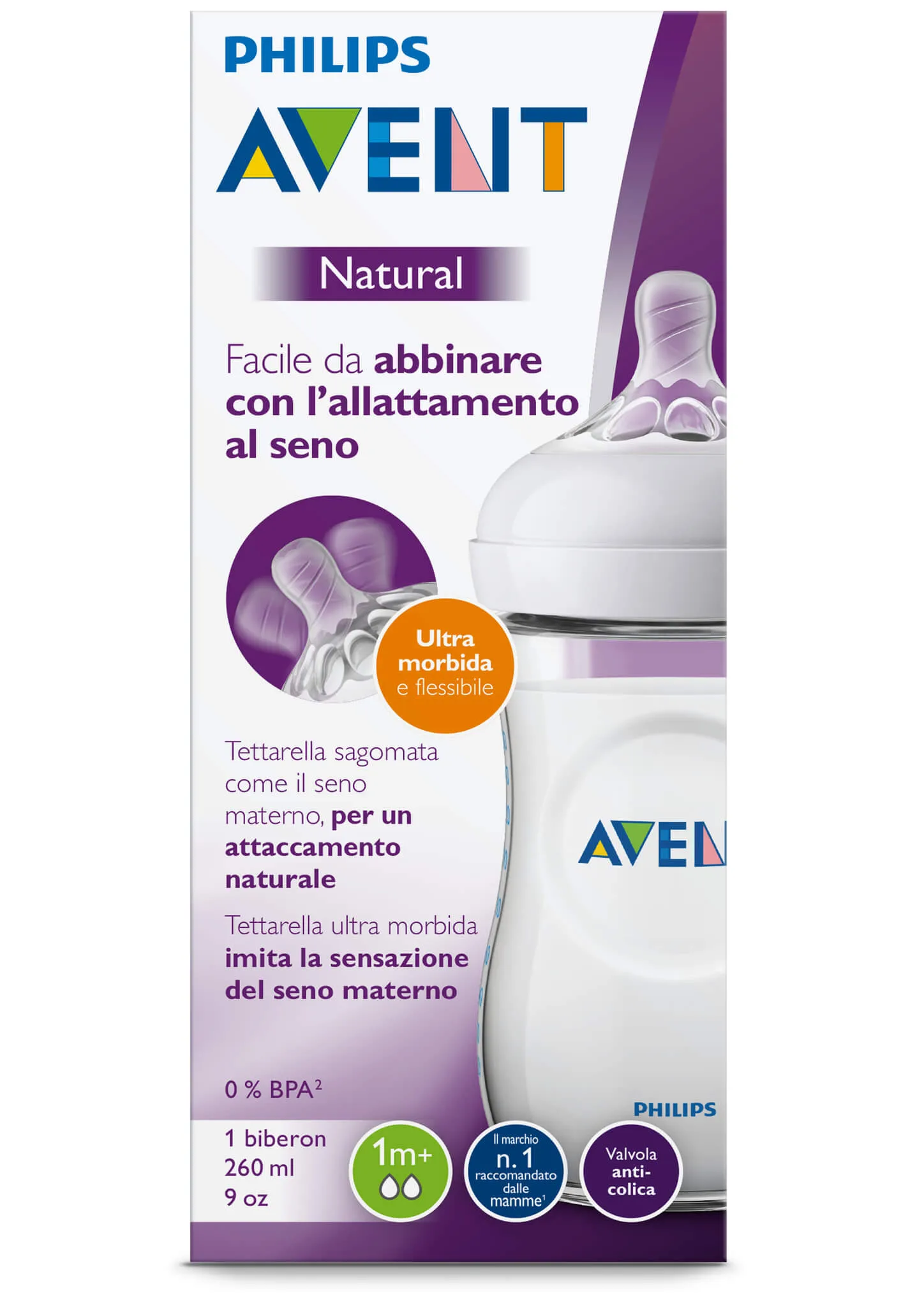 Avent Natural, butelka dla niemowląt 1m+ SCF033/17, 260 ml