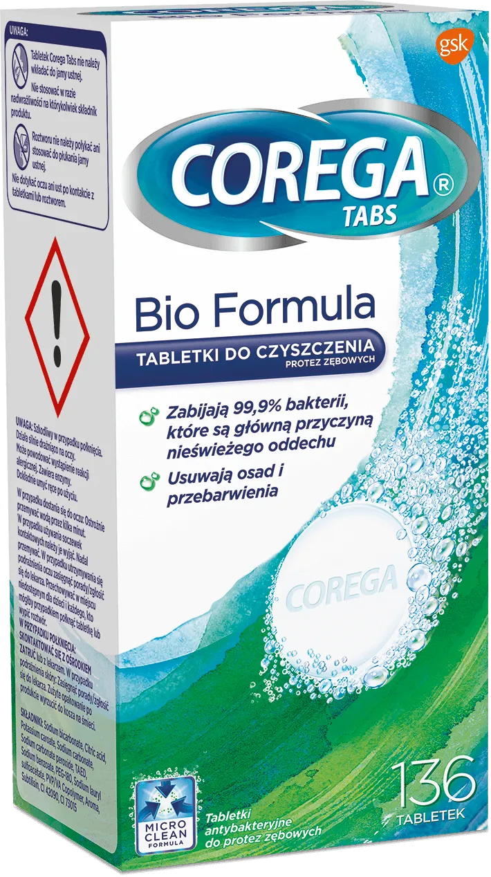 Corega Tabs, tabletki do czyszczenia protez zębowych, 136 szt.
