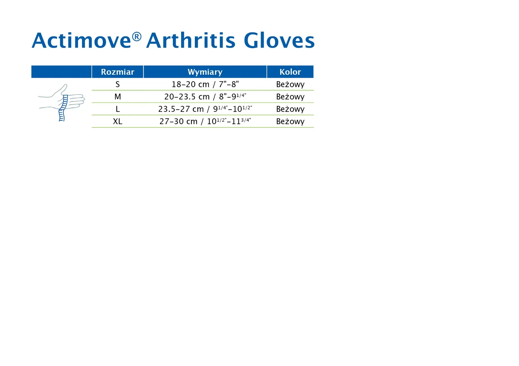 Actimove® Arthritis Gloves rękawiczki dla osób z zapaleniem stawów beżowe rozmiar L, 1 para 