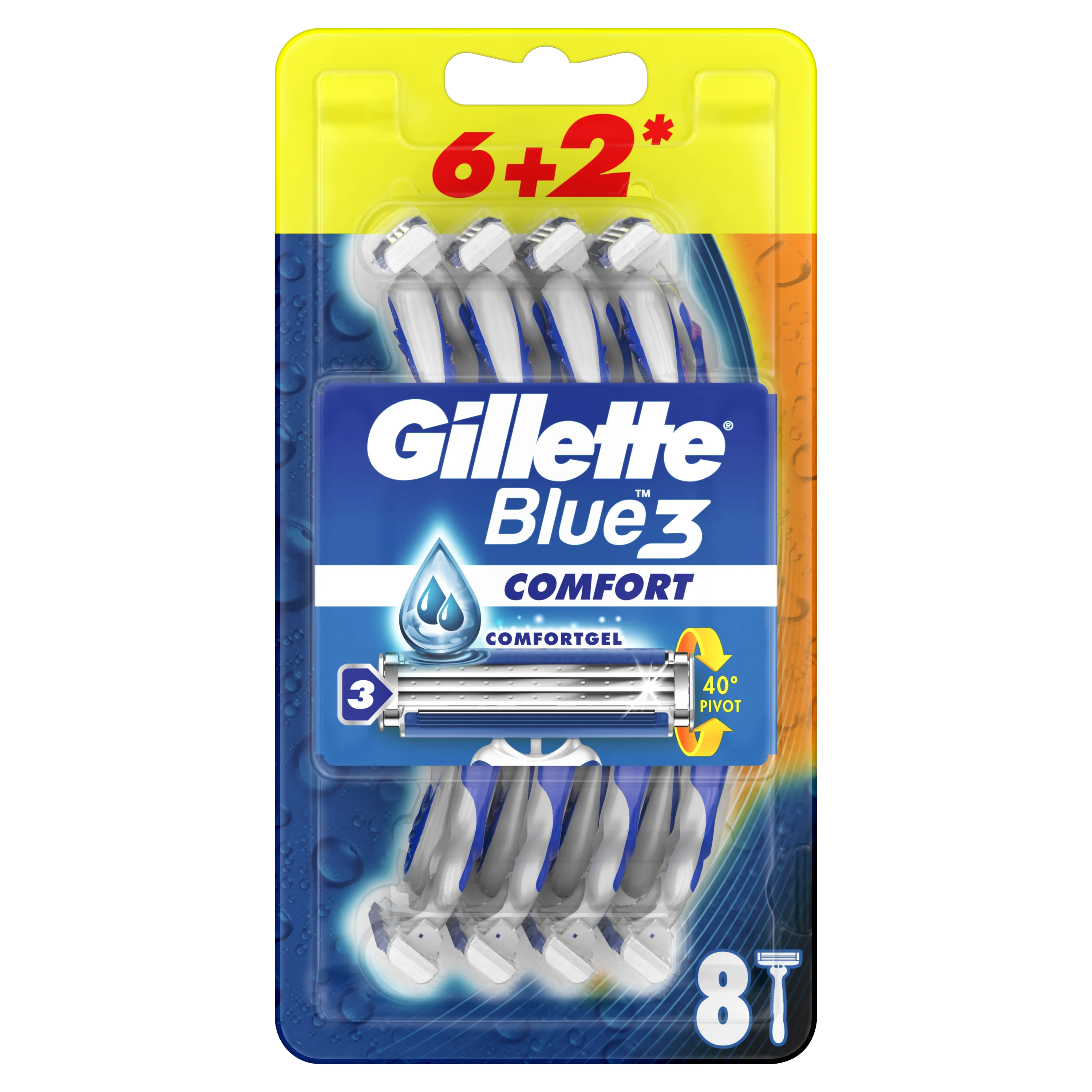 Gillette Blue3 Comfort Jednorazowa maszynka do golenia dla mężczyzn, 6+2 szt.