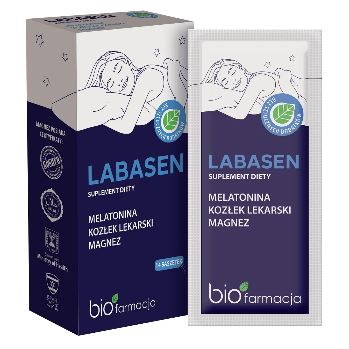 Biofarmacja LABASEN melatonina, kozłek lekarski i magnez na sen, 14 saszetek