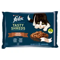 Felix Tasty Shreds Wiejskie Smaki karma z kaczką i indykiem dla kotów, 4x80 g