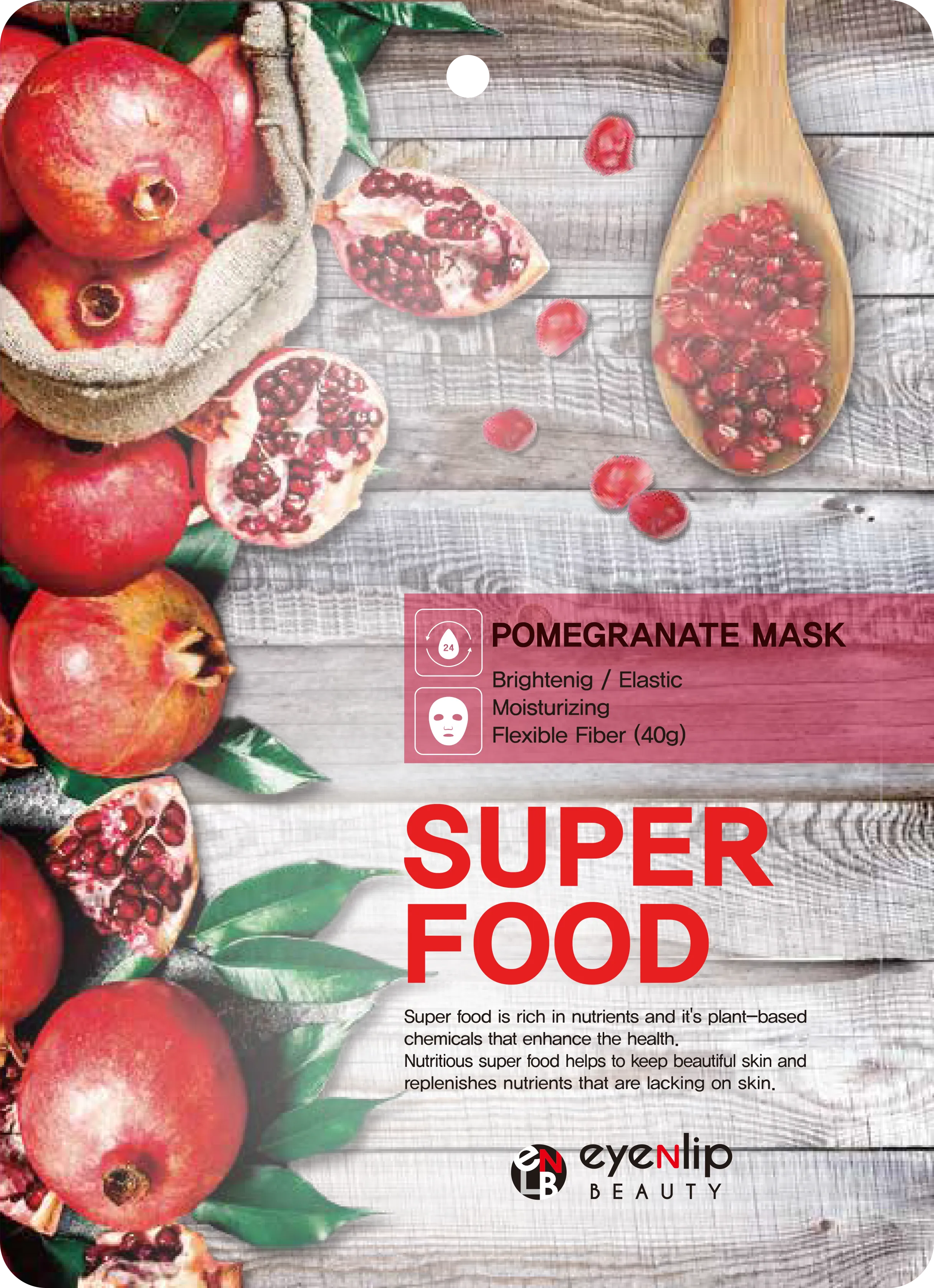 Eyenlip Beauty SuperFood Pomegranate rozjaśniająca maska w płachcie, 30 g