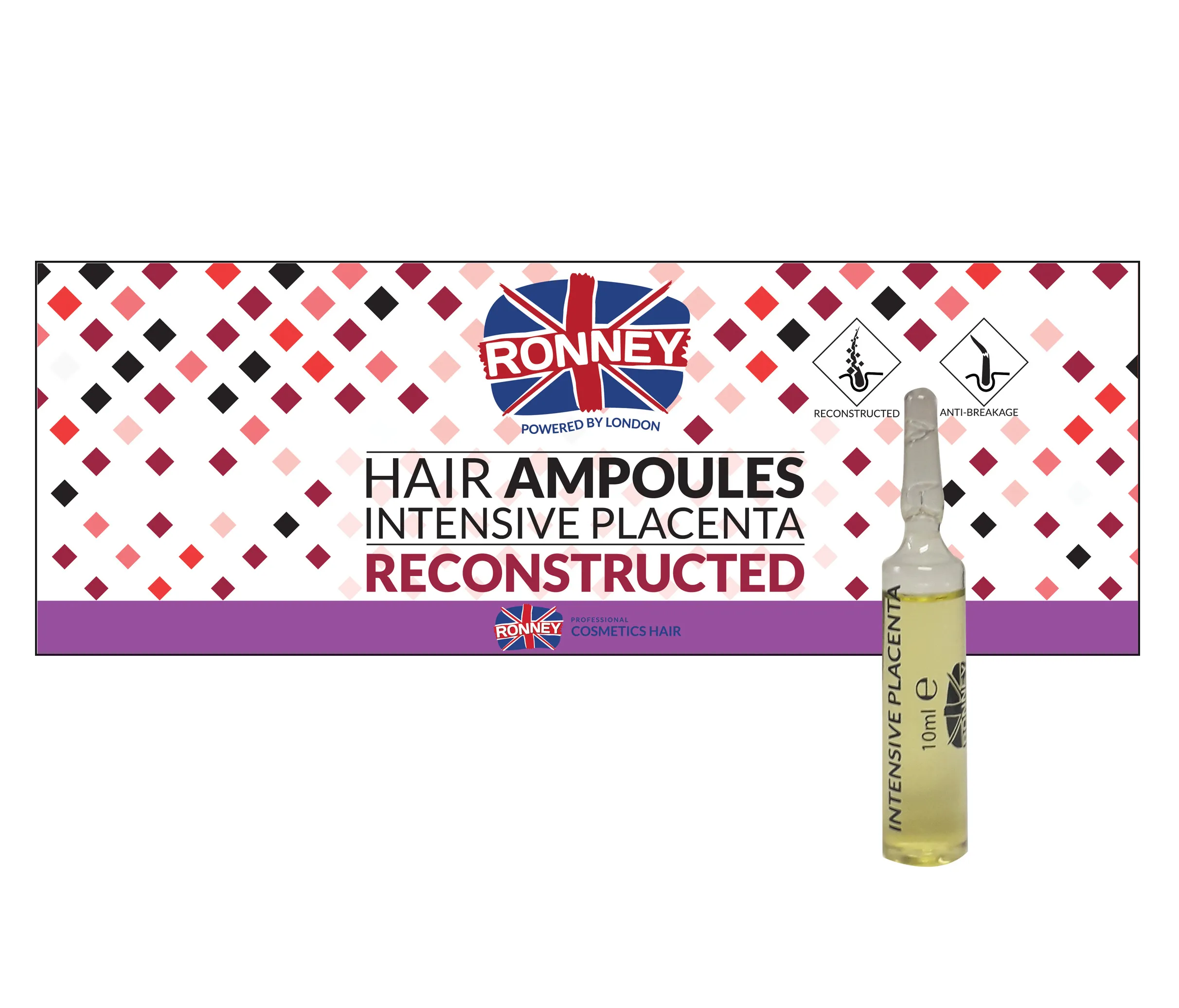 RONNEY Hair Ampoules Intensive Placenta Ampułki Reconstructed Placenta, 12 × 10 ml
