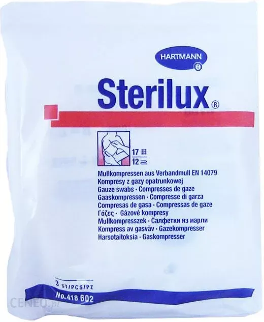Sterilux ES Kompresy z gazy jałowej 17-nitkowe 12 warstw 5x5 cm, 3 sztuki