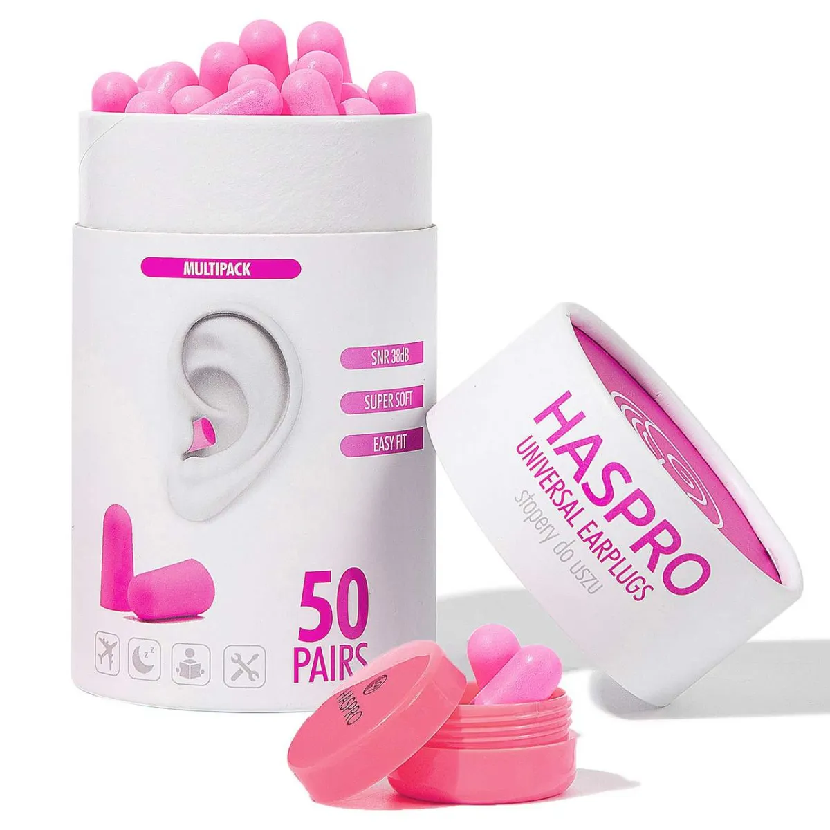 Haspro Tube50, stopery do uszu, kolor różowy, 50 par