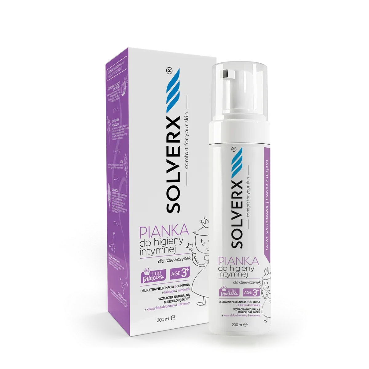 Solverx pianka do higieny intymnej dla dziewczynek, 200 ml