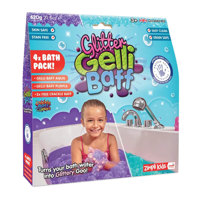 Zimpli Kids Glitter Gelli Baff Magiczny proszek do kąpieli Fioletowy i Błękitny, 620 g