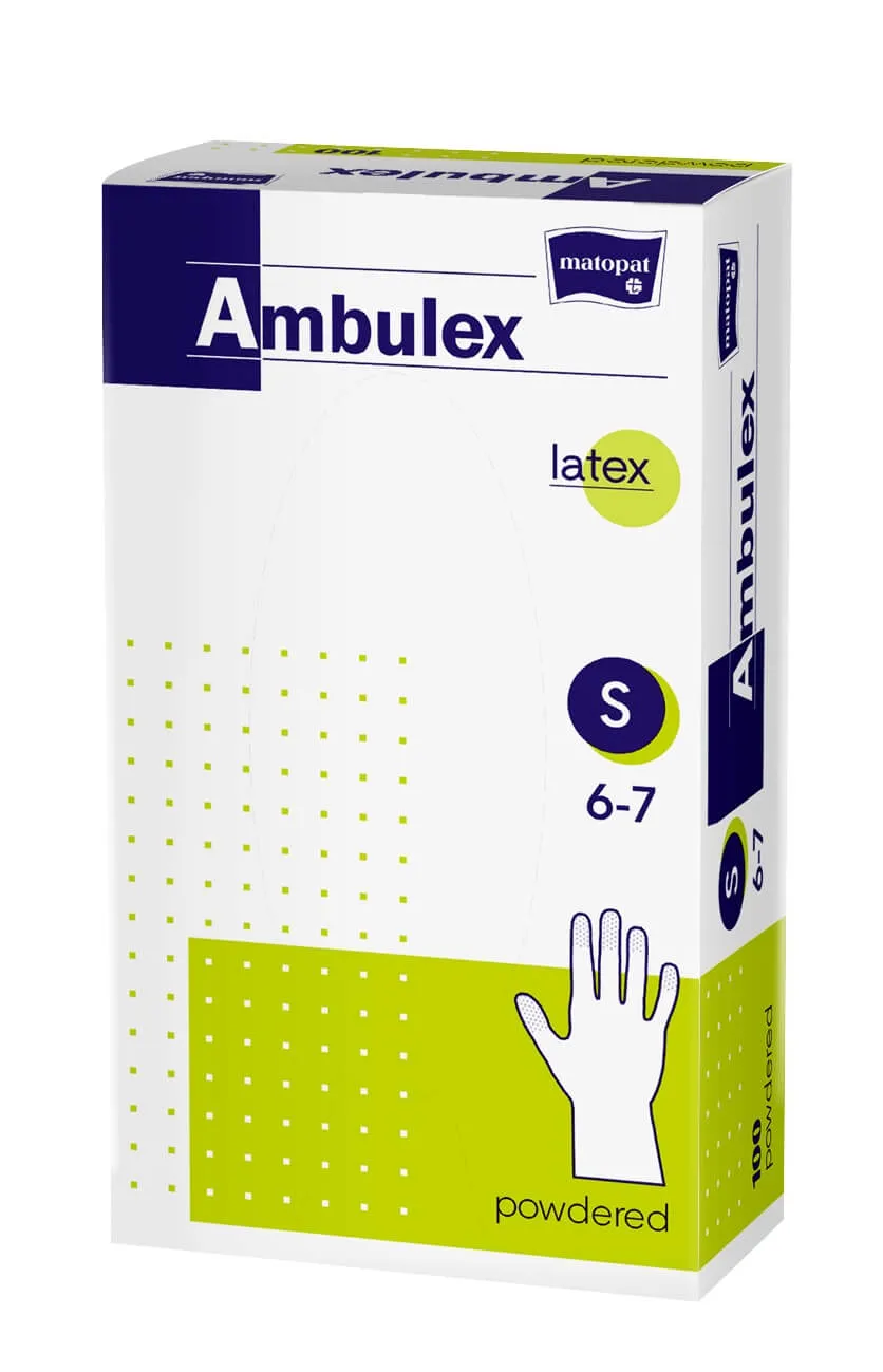 Ambulex Lateks, rękawice zabiegowe, lekko pudrowane, niejałowe, rozmiar S, 100 sztuk