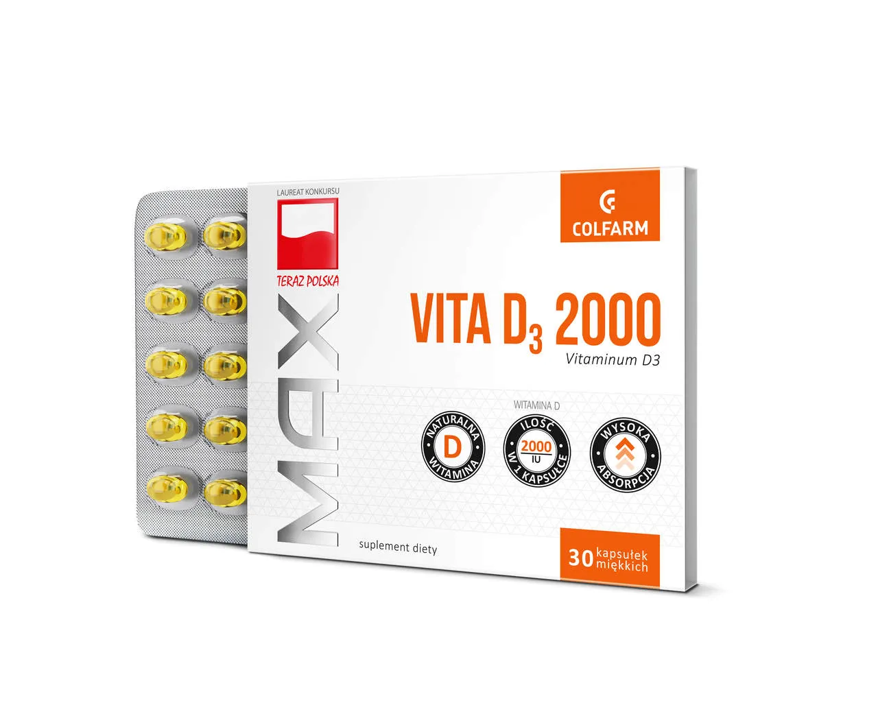 Max Vita D3 2000, suplement diety, 30 kapsułek