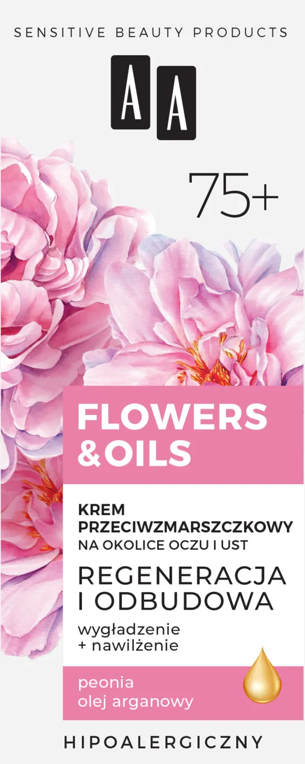 AA FLOWERS & OILS 75+ krem przeciwzmarszczkowy na okolice oczu i ust,,  15 ml 
