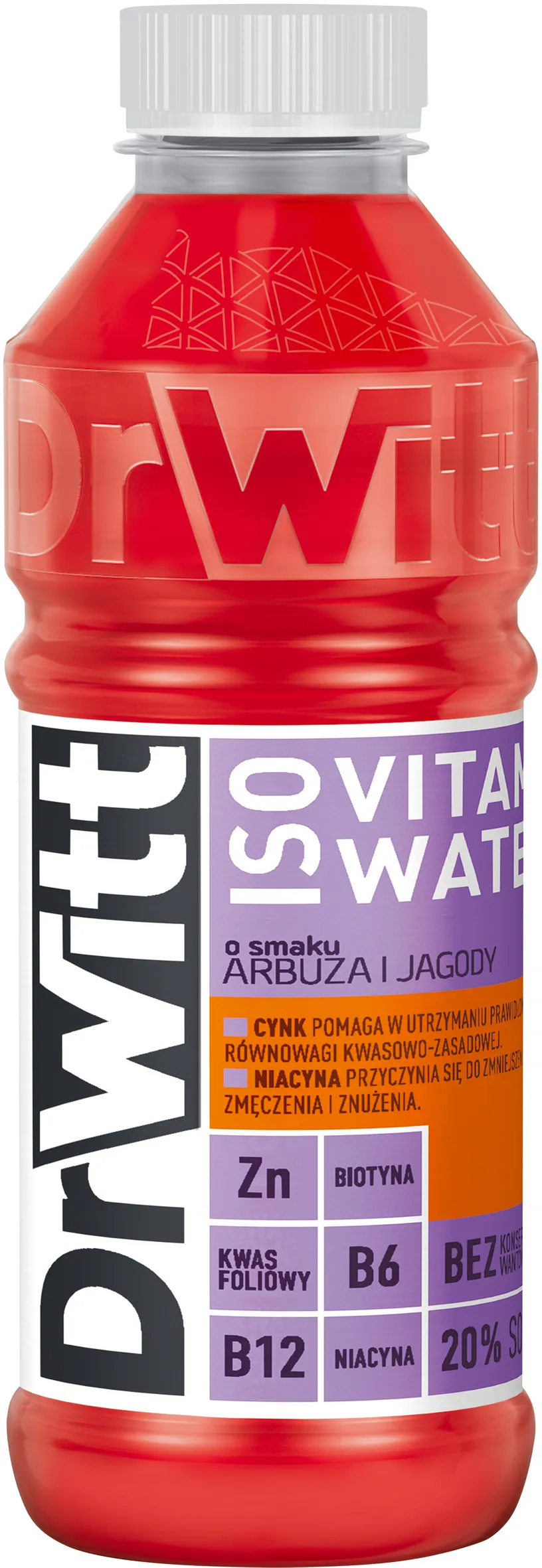 DrWitt ISO Vitamin Water napój izotoniczny, arbuz-jagoda, 550 ml. Data ważności 31.05.2024