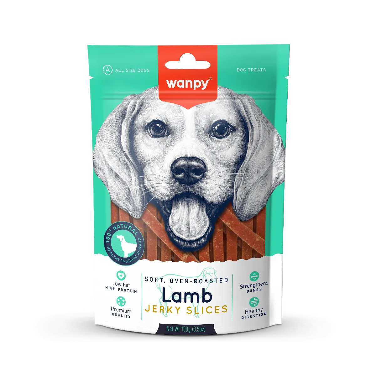 Wanpy Lamb Jerky Slices Delikatne paseczki jagnięciny dla psów dorosłych, 100 g