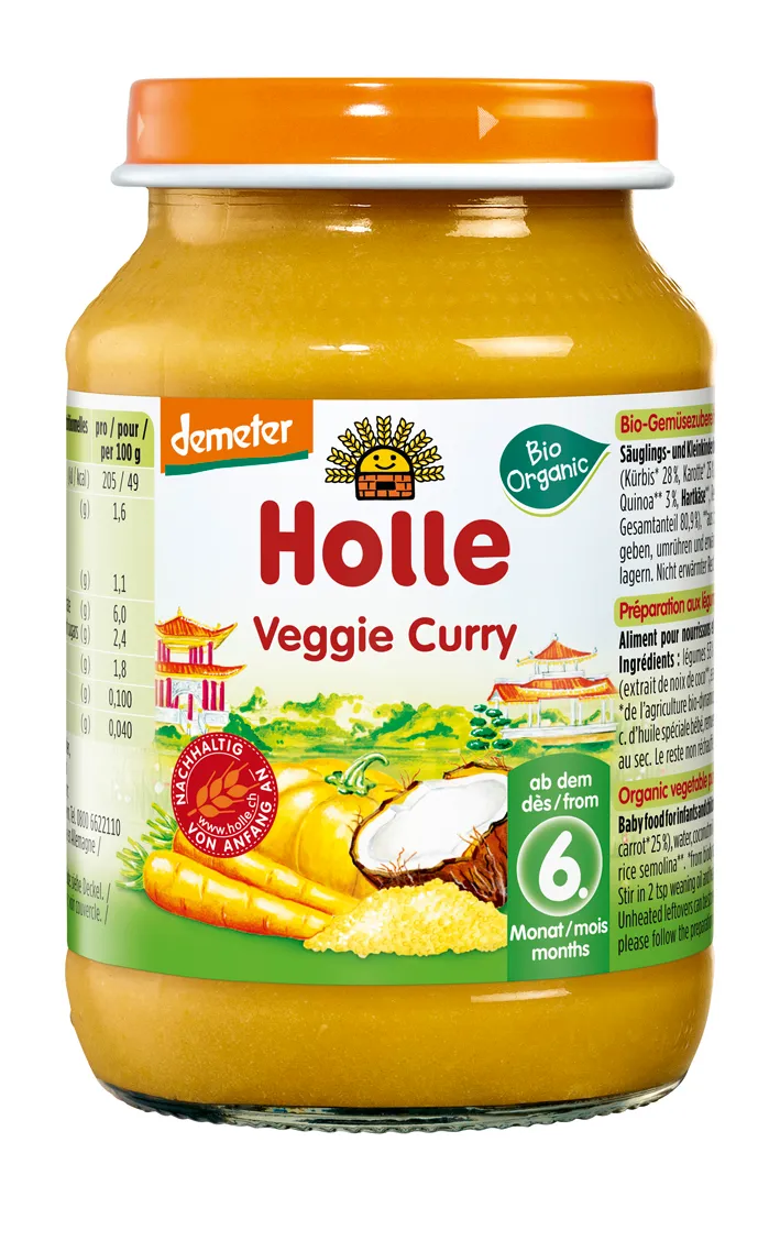 Holle BIO Demeter danie dla niemowląt wegetariańskie curry, 190 g