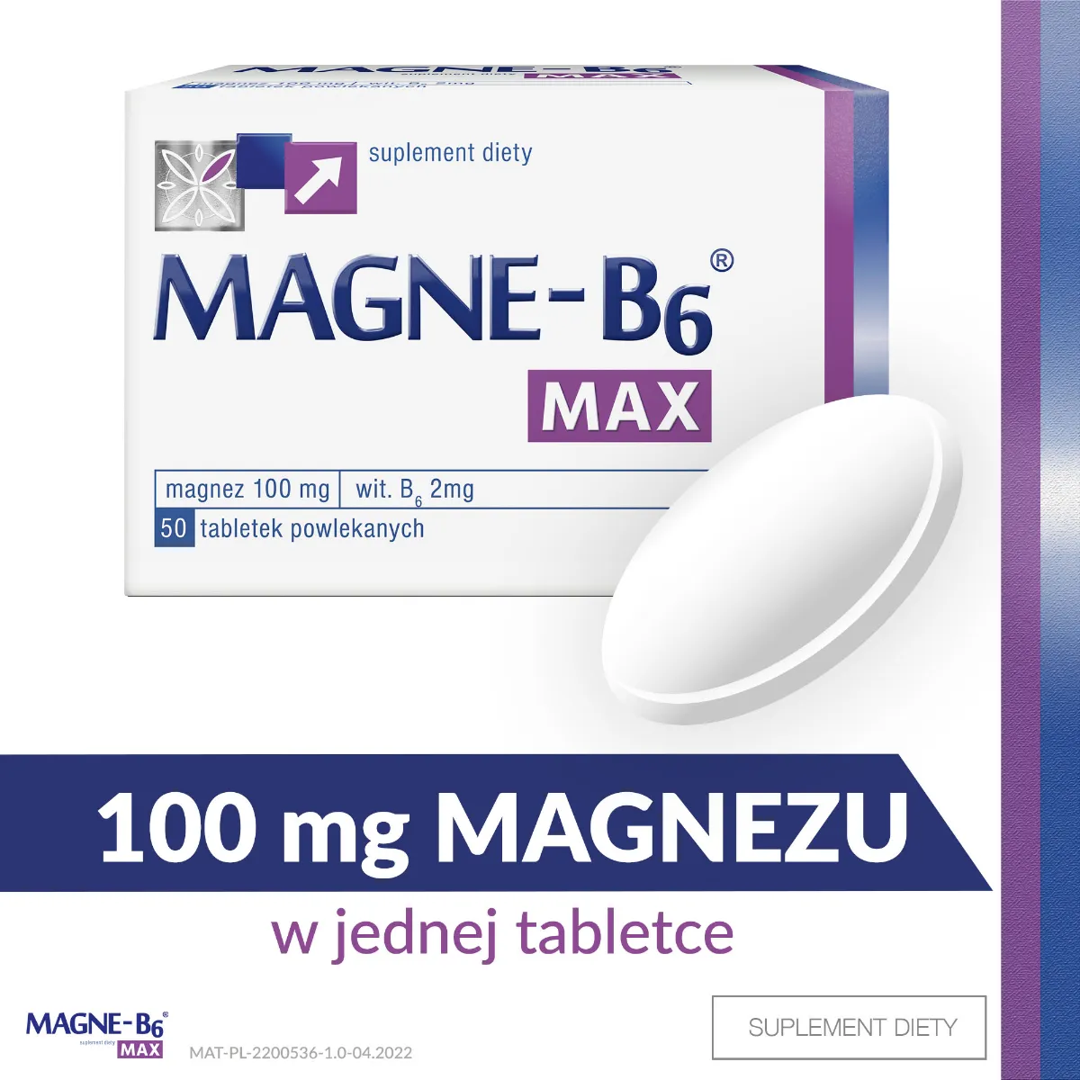 Magne-B6 MAX, magnez 100 mg, suplement diety, 50 tabletek powlekanych 