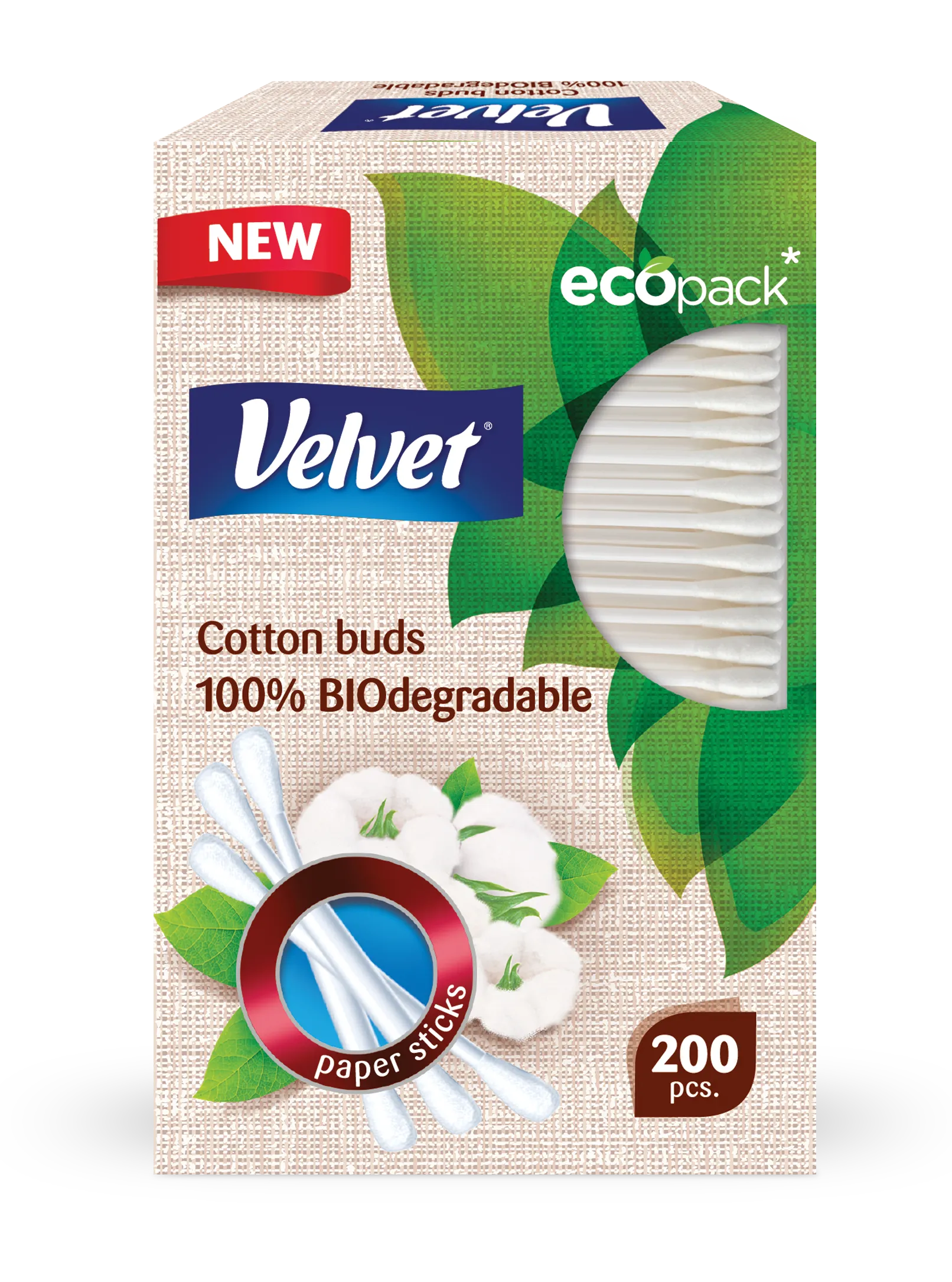 Velvet BIO Papierowe patyczki kosmetyczne, 200 szt.