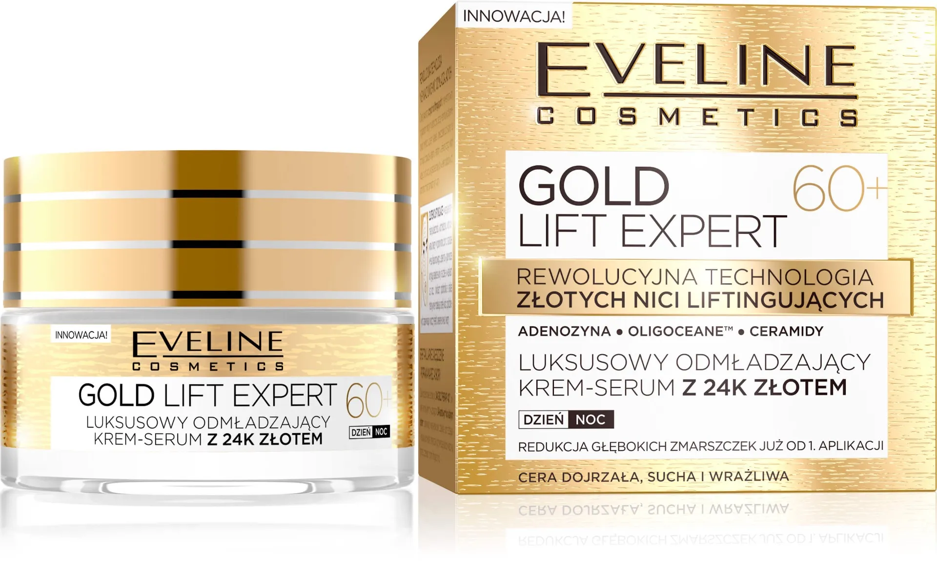 Eveline Cosmetics Gold Lift Expert Luksusowy odmładzający krem- serum 24k złotem, na dzień i na noc 60+, 50 ml