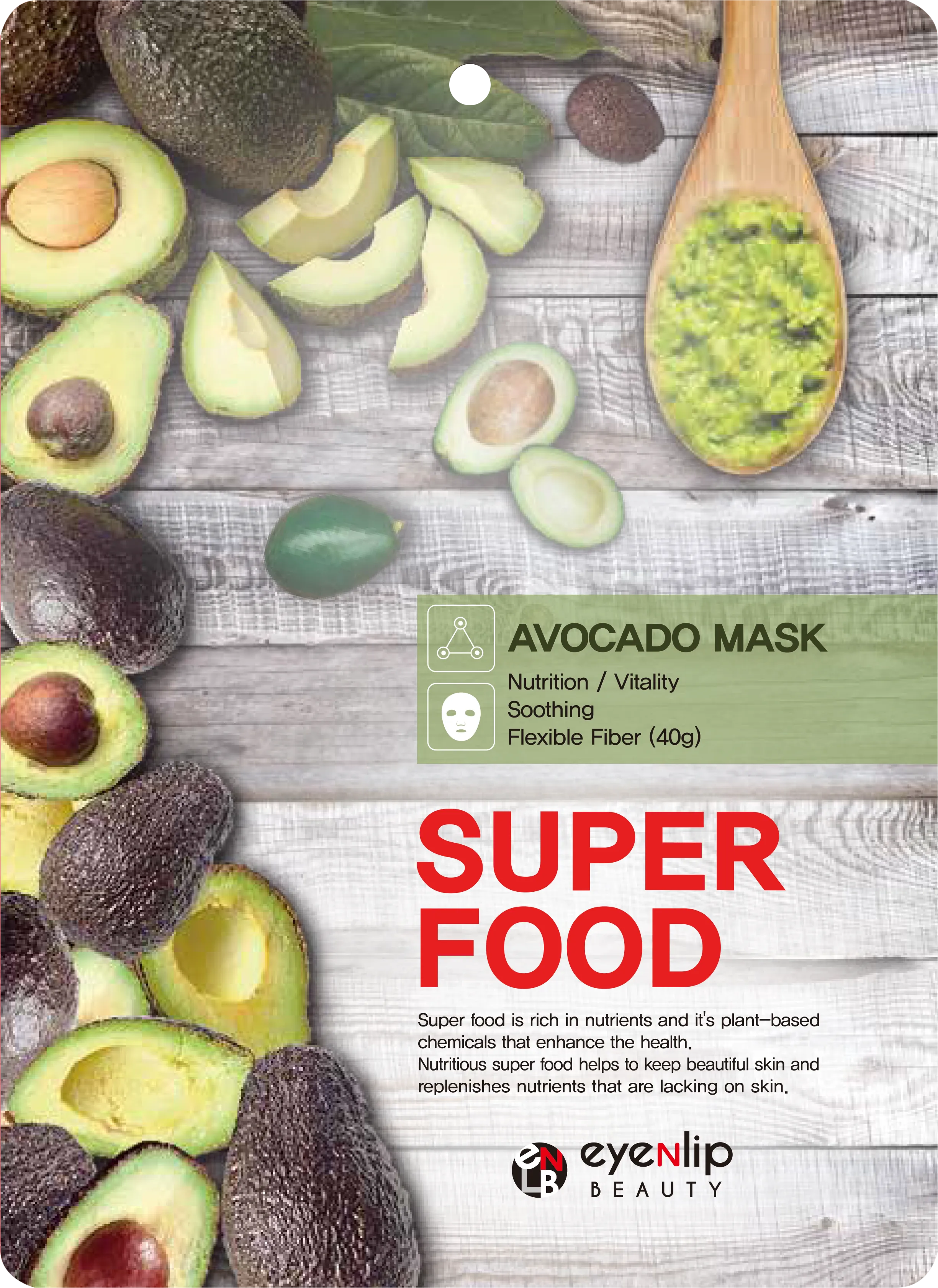 Eyenlip Beauty SuperFood Avocado odżywczo-łagodząca maska w płachcie, 30 g