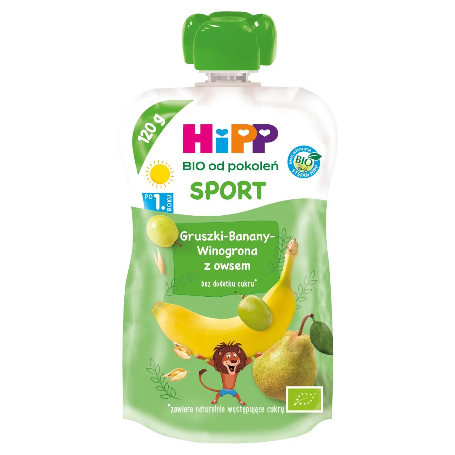 HiPP BIO od pokoleń SPORT Gruszki-banany-winogrona z owsem po 12. miesiącu, 120 g