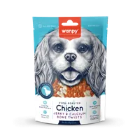Wanpy Chicken Jerky & Calcium Bone Twist przysmak dla psa kosteczki z wapniem zawinięte w paseczki kurczaka, 100 g