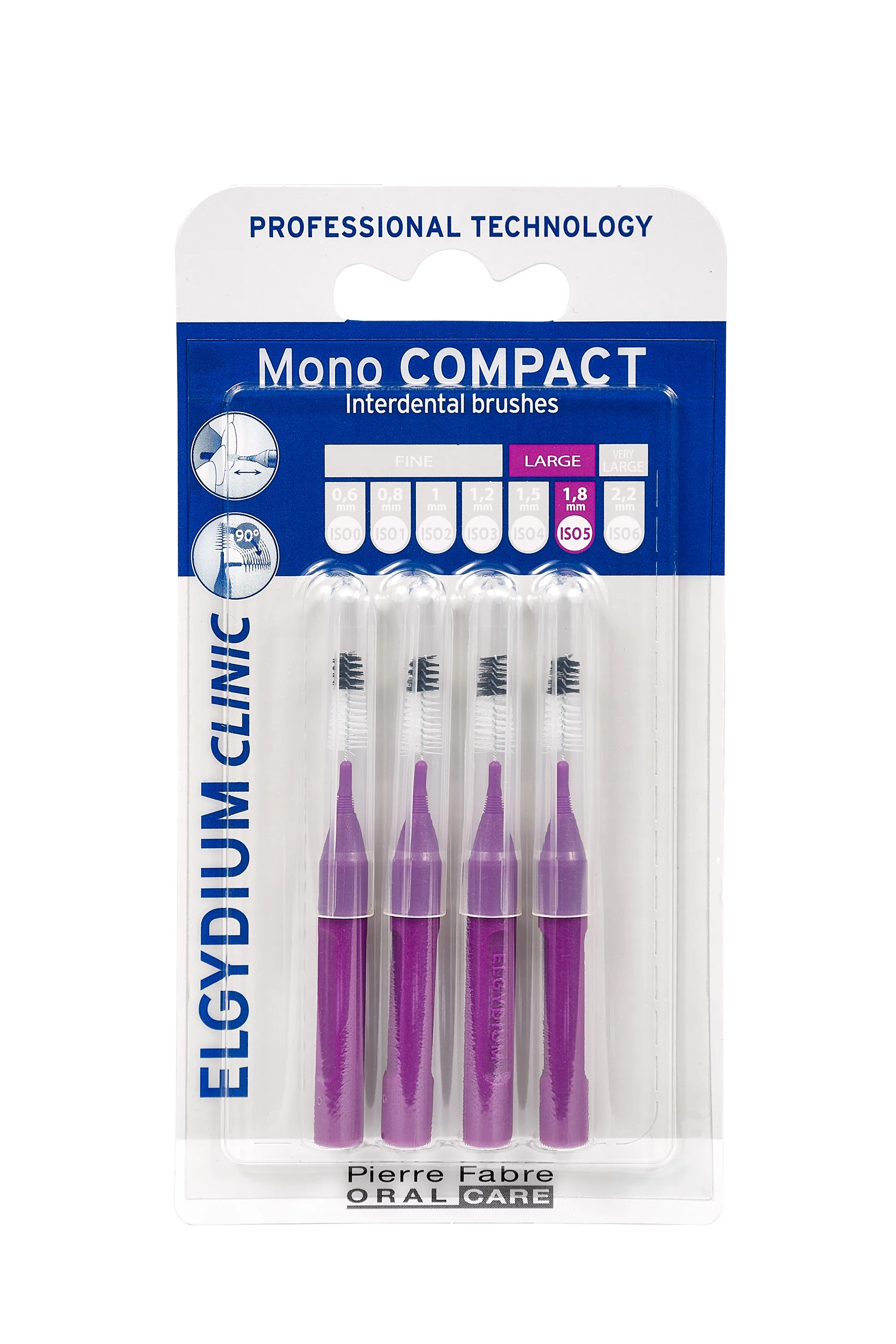 Elgydium Clinic Mono Compact 5, szczoteczki międzyzębowe, purpurowe, 4 sztuki