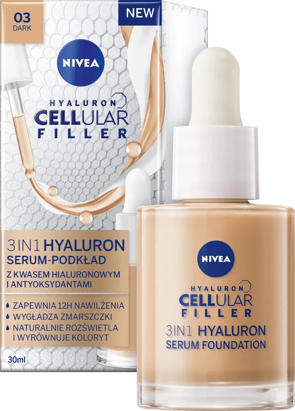 Nivea Cellular Hyaluron 3w1 serum-podkład do twarzy ciemny, 30 ml