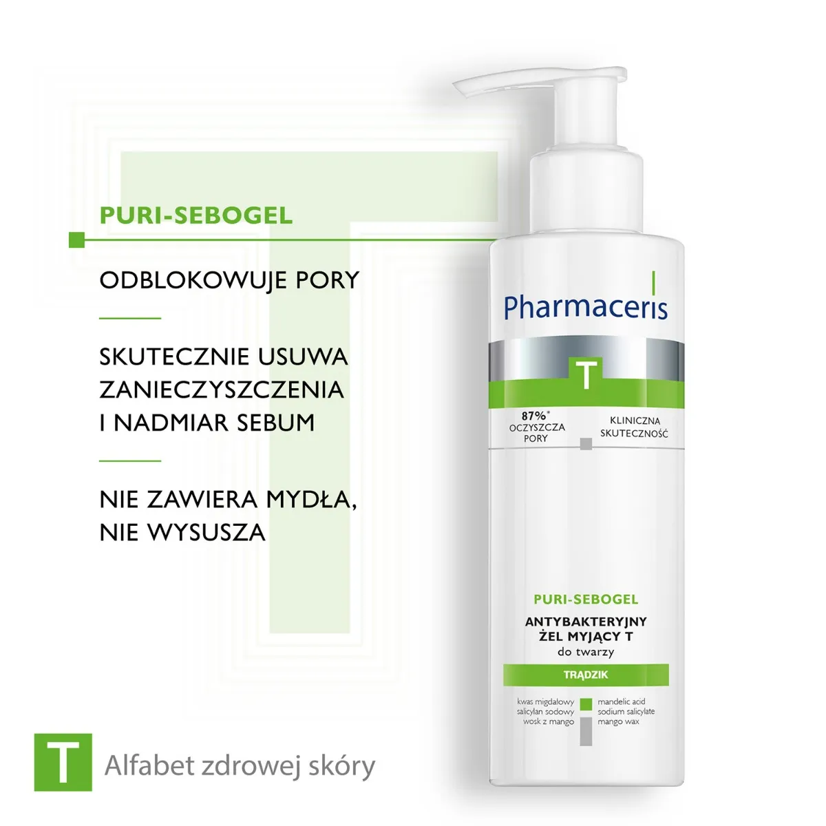Pharmaceris T Puri-Sebogel, antybakteryjny żel myjący do twarzy, 190 ml 