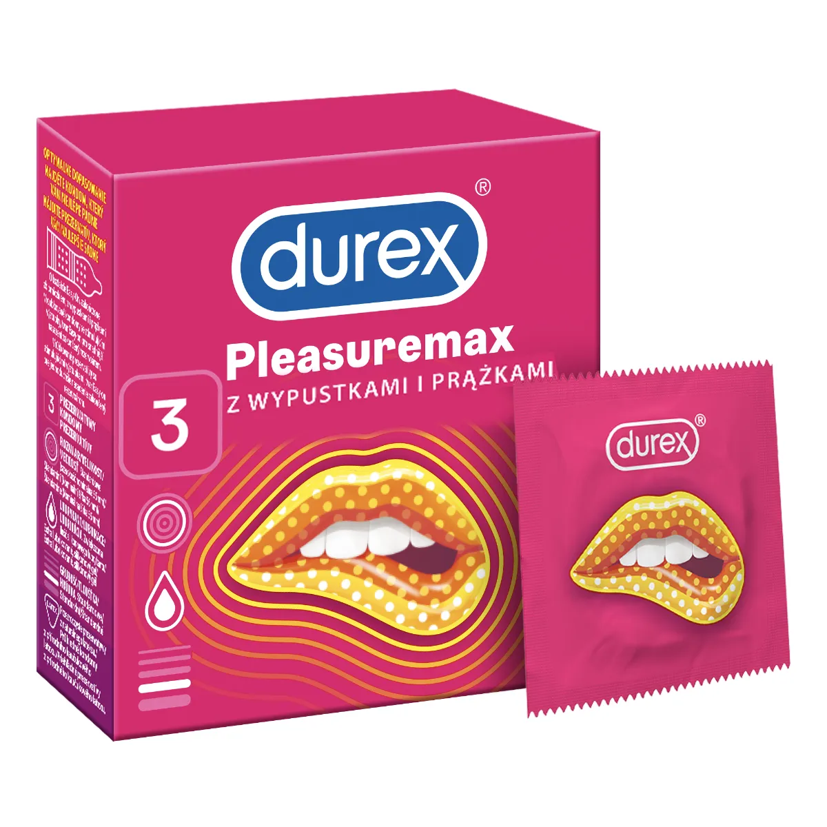 Prezerwatywy Durex Pleasuremax prążkowane i z wypustkami, 3 szt. 