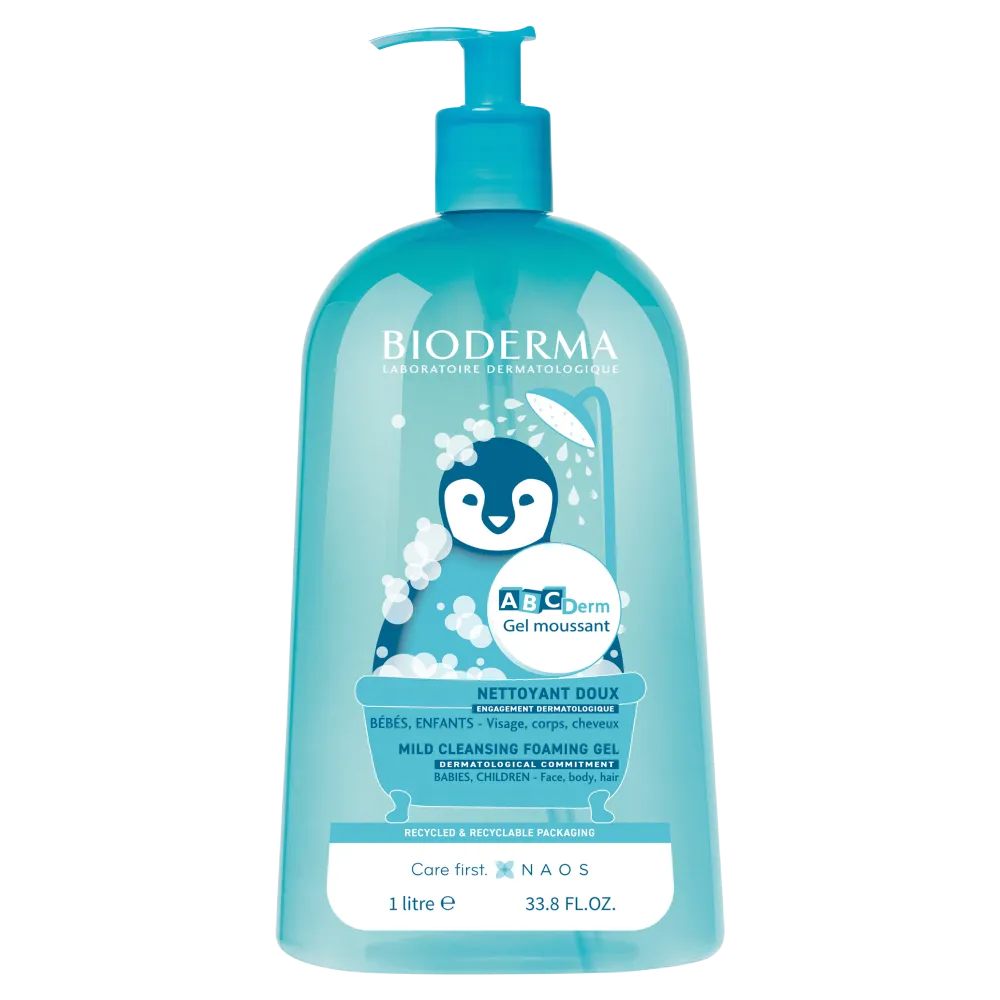 Bioderma, ABCDerm, łagodny żel myjący dla dzieci i niemowląt do włosów i ciała, 1 litr