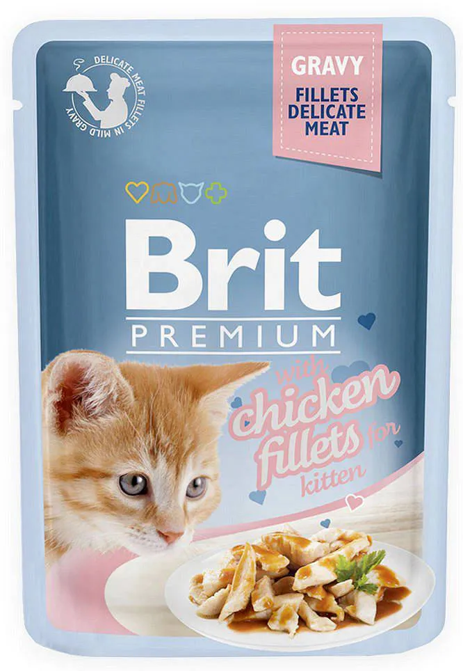 Brit Premium Kitten Chicken Fillets Gravy Mokra karma z filecikami kurczaka w sosie dla kociąt, 85 g