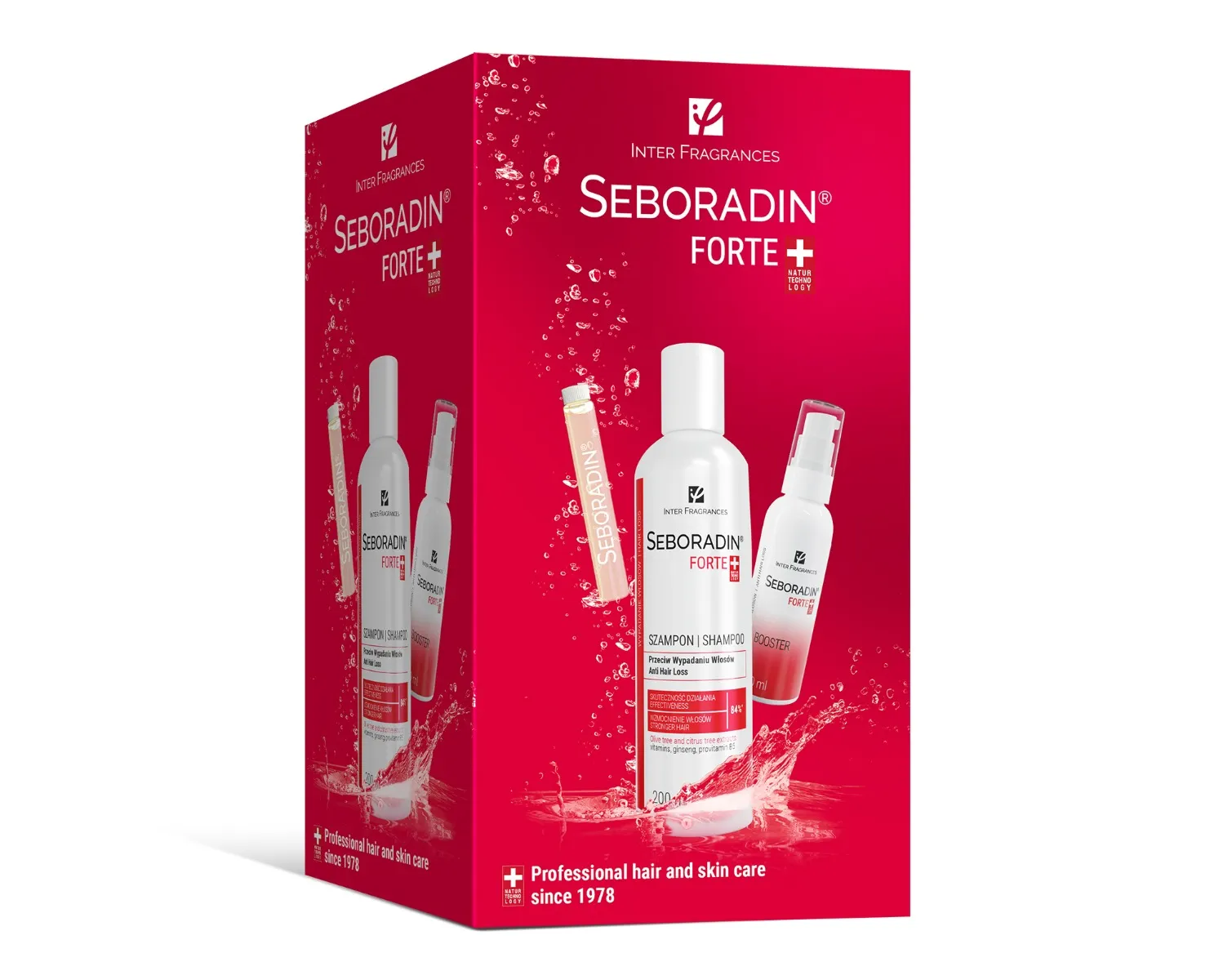 Seboradin Forte zestaw przeciw wypadaniu włosów 2+1: szampon + ampułki + booster, 200 ml + 14 x 5,5 ml + 50 ml
