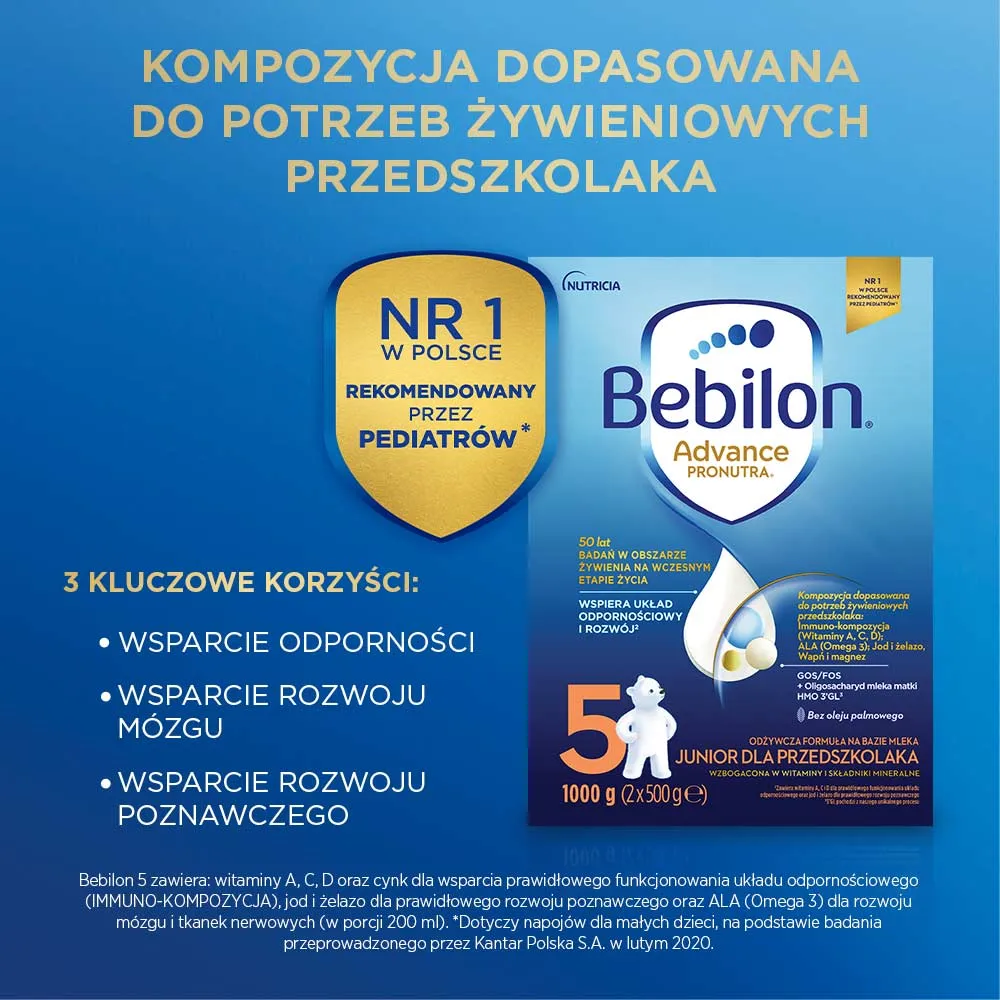 Bebilon 5 Advance Pronutra Junior, formuła na bazie mleka dla  przedszkolaka, 1000 g 