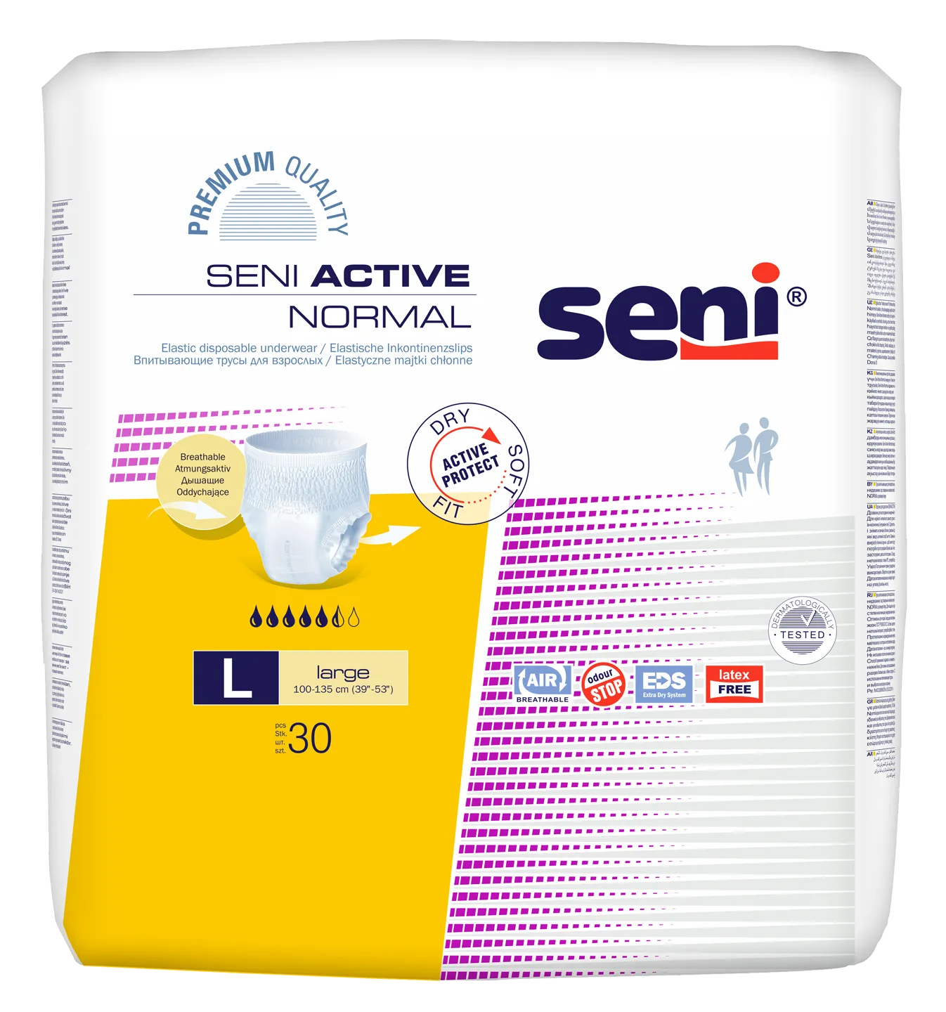 Seni Active Normal. large 100-135 cm, elastyczne majtki chłonne, 30 sztuk