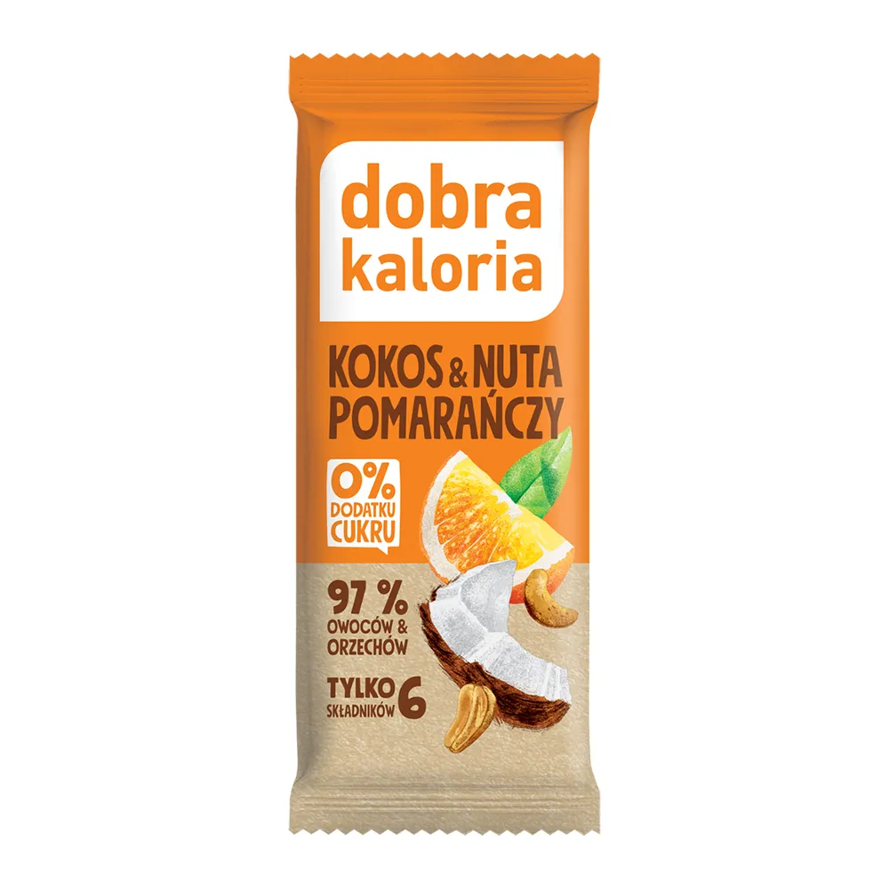 Dobra Kaloria Kokos & Nuta Pomarańczy naturalny baton, 35 g