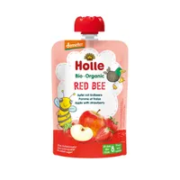 Holle BIO Demeter mus owocowy z jabłkiem i truskawką Czerwona Pszczółka, 100 g. Data ważności 01.04.2024