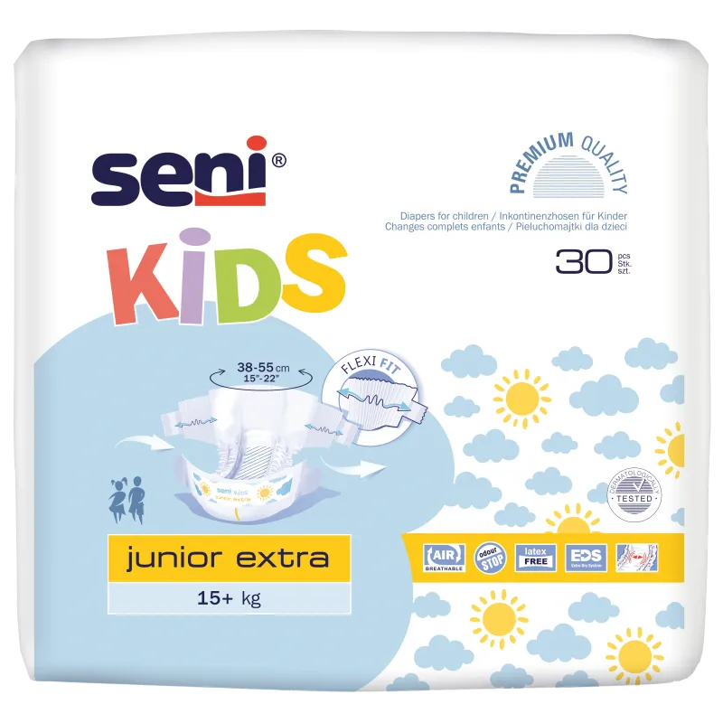 Seni Kids Junior Extra, pieluchomajtki zapinane na rzepy dla dzieci, 15-30 kg, 30 sztuk