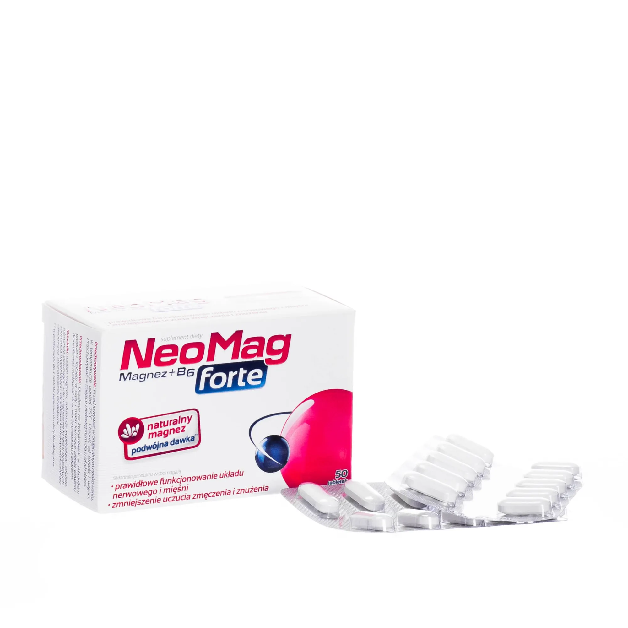 NeoMag forte - suplement diety bogaty w magnez i witaminę B6, 50 tabletek.