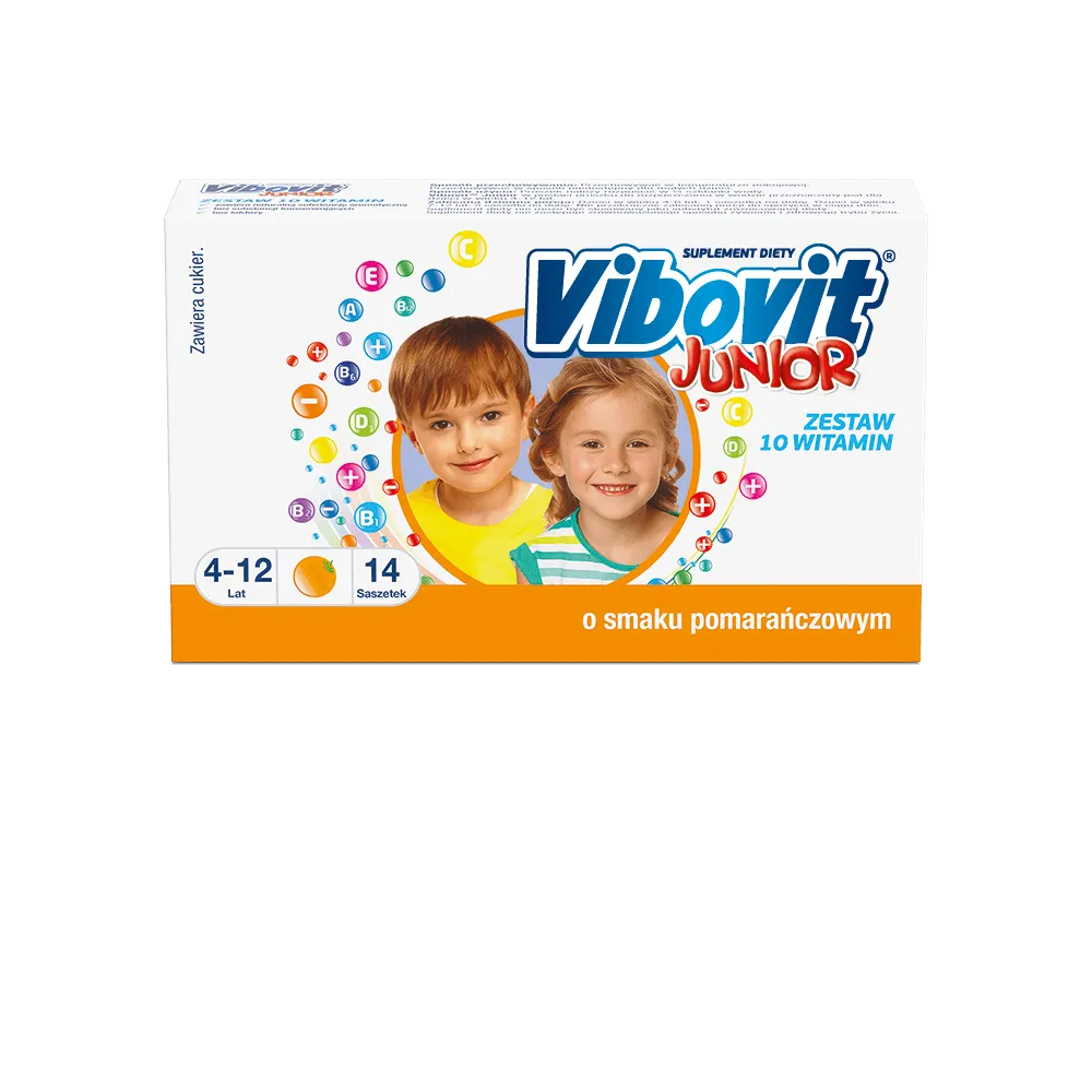 Vibovit Junior, suplement diety, smak pomarańczowy, 14 saszetki