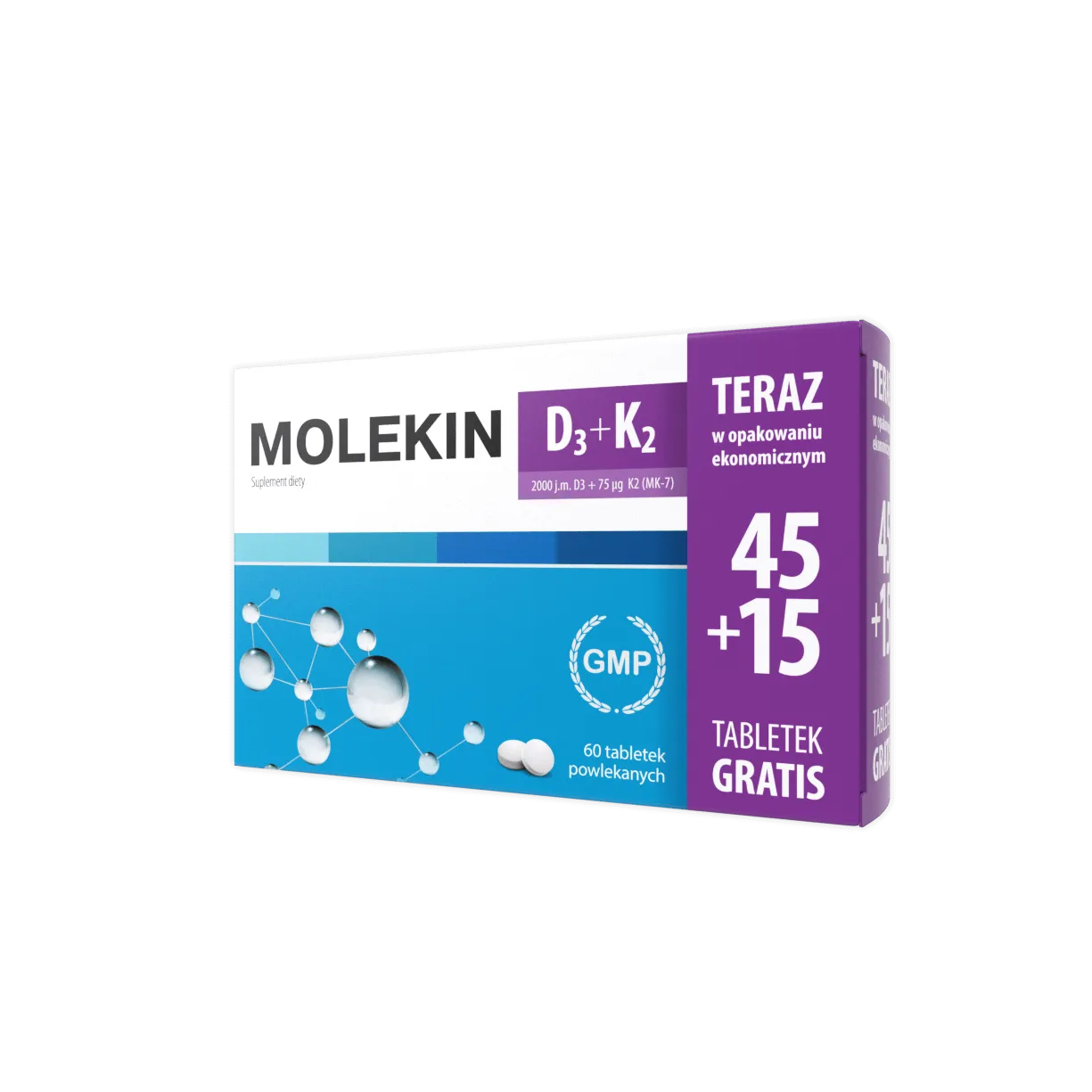 Molekin D3 + K2, suplement diety, 45 tabletek + 15 tabletek gratis