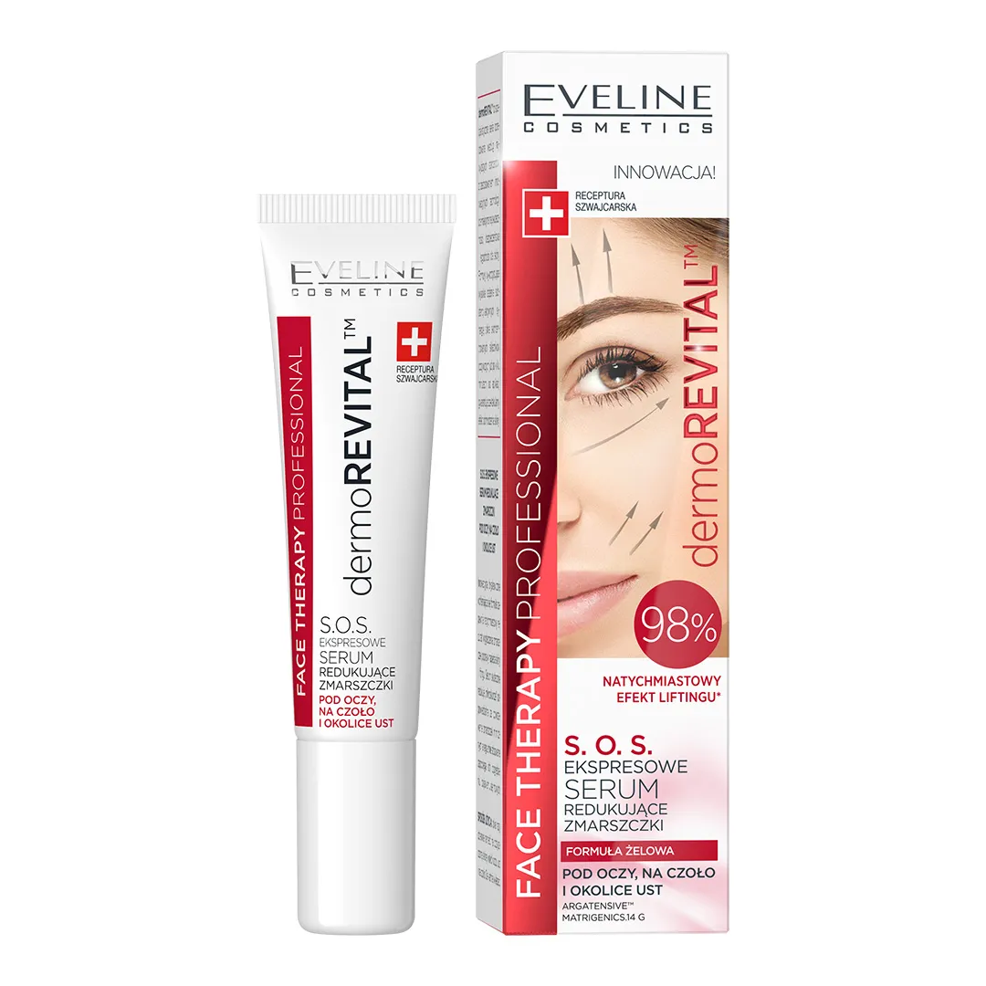 Eveline Cosmetics Face Therapy Professional DermoRevital S.O.S. Ekspresowe serum redukujące zmarszczki pod oczy, na czoło i okolice ust, 15 ml