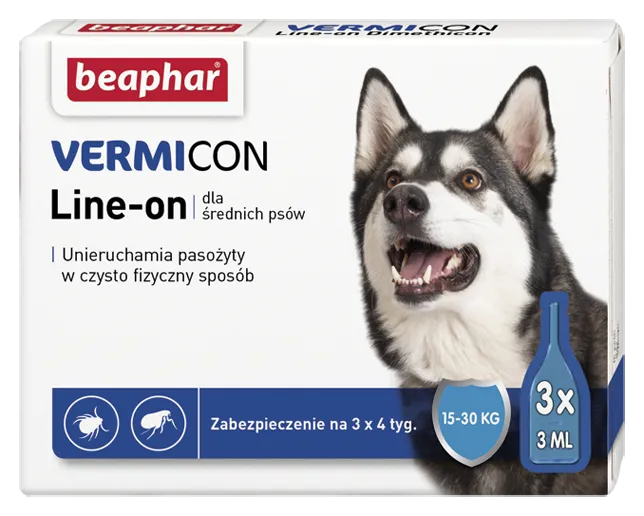 Beaphar Vermicon Line-On DOG M krople przeciwpchelne dla psów, 3 x 3 ml