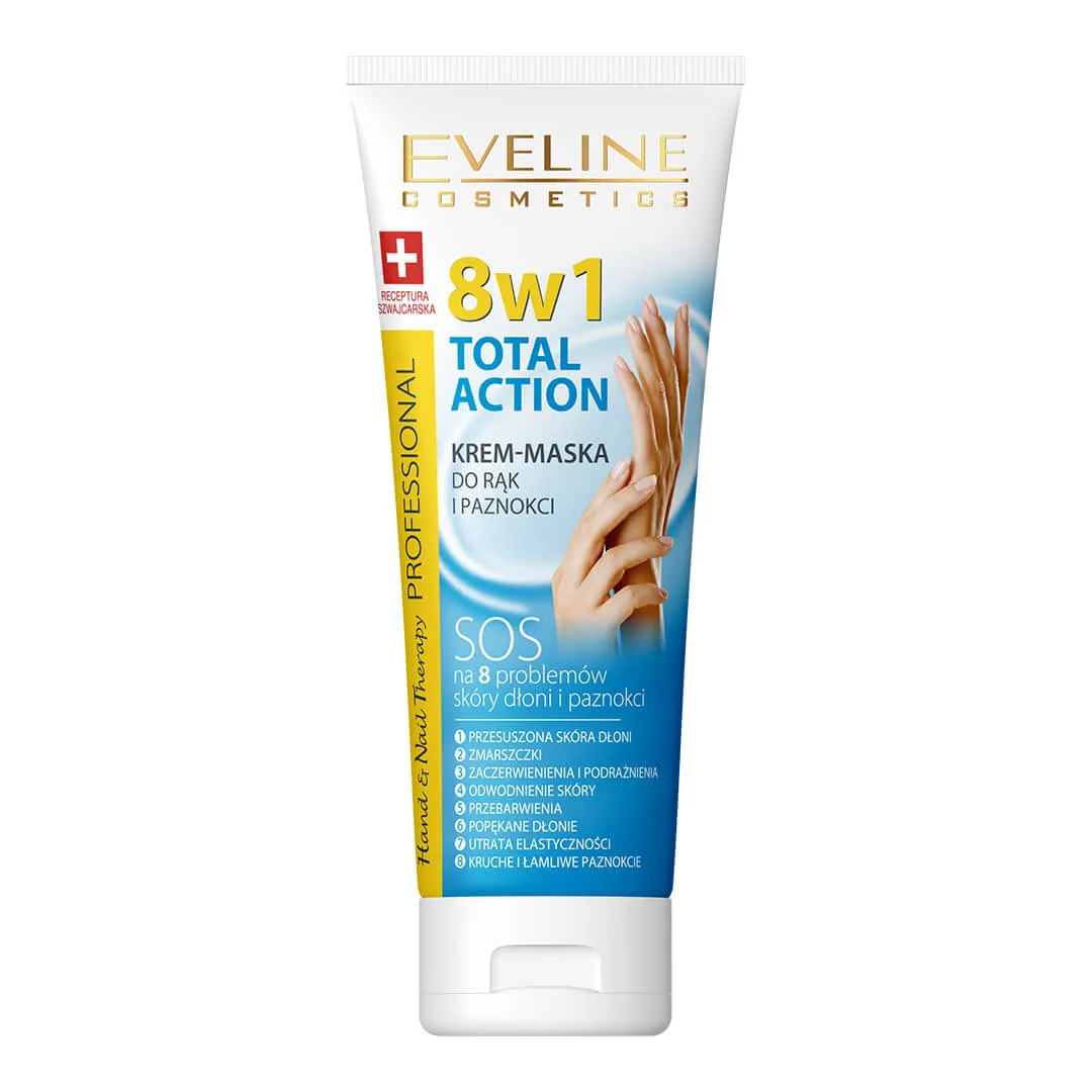 Eveline Cosmetics Hand & Nail Therapy Professional Krem-maska do rąk i paznokci 8w1 Total Action, 75 ml