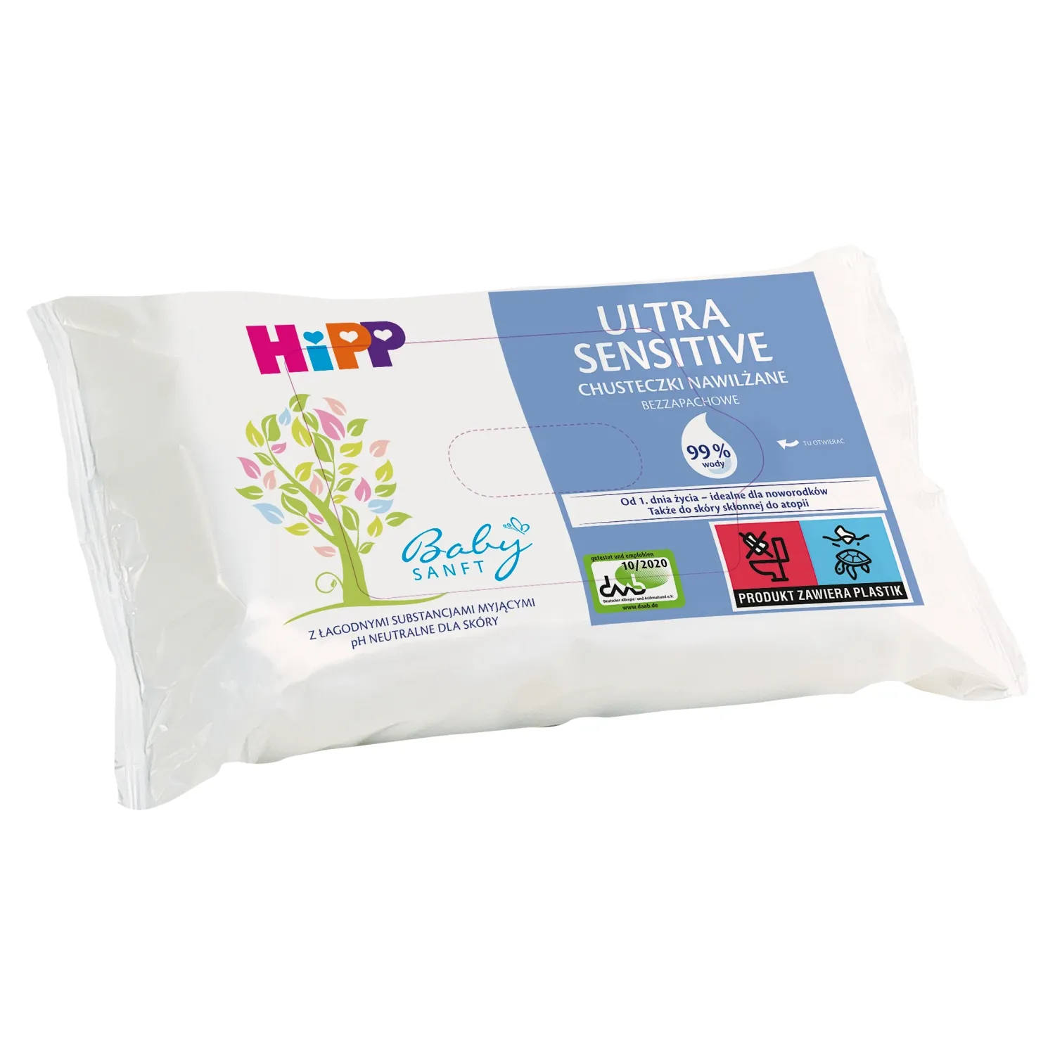 HiPP Babysanft ULTRA-SENSITIVE Nawilżane chusteczki pielęgnacyjne dla niemowląt, 52 szt.