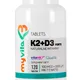 MyVita, Naturalna witamina K2+D3 100mcg + 2000IU Forte, suplement diety, 120 tabletek