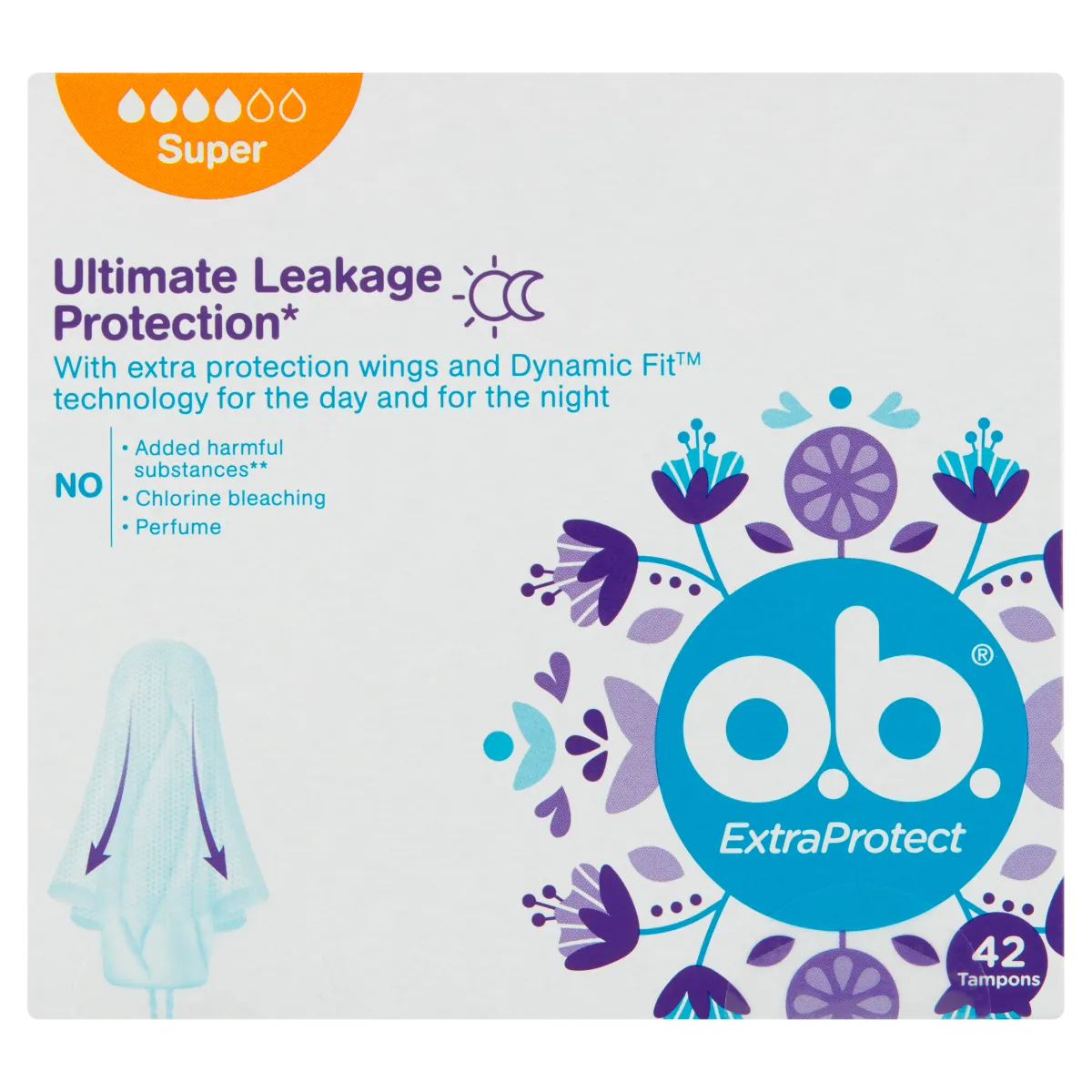 o.b. ExtraProtect Ultimate Leakage Protection Super tampony chroniące przed przeciekaniem, 42 szt.