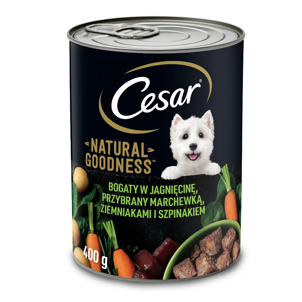 Cesar Natural Goodness Mokra karma dla psów dorosłych z jagnięciną, marchewką, ziemniakami i szpinakiem, 400g