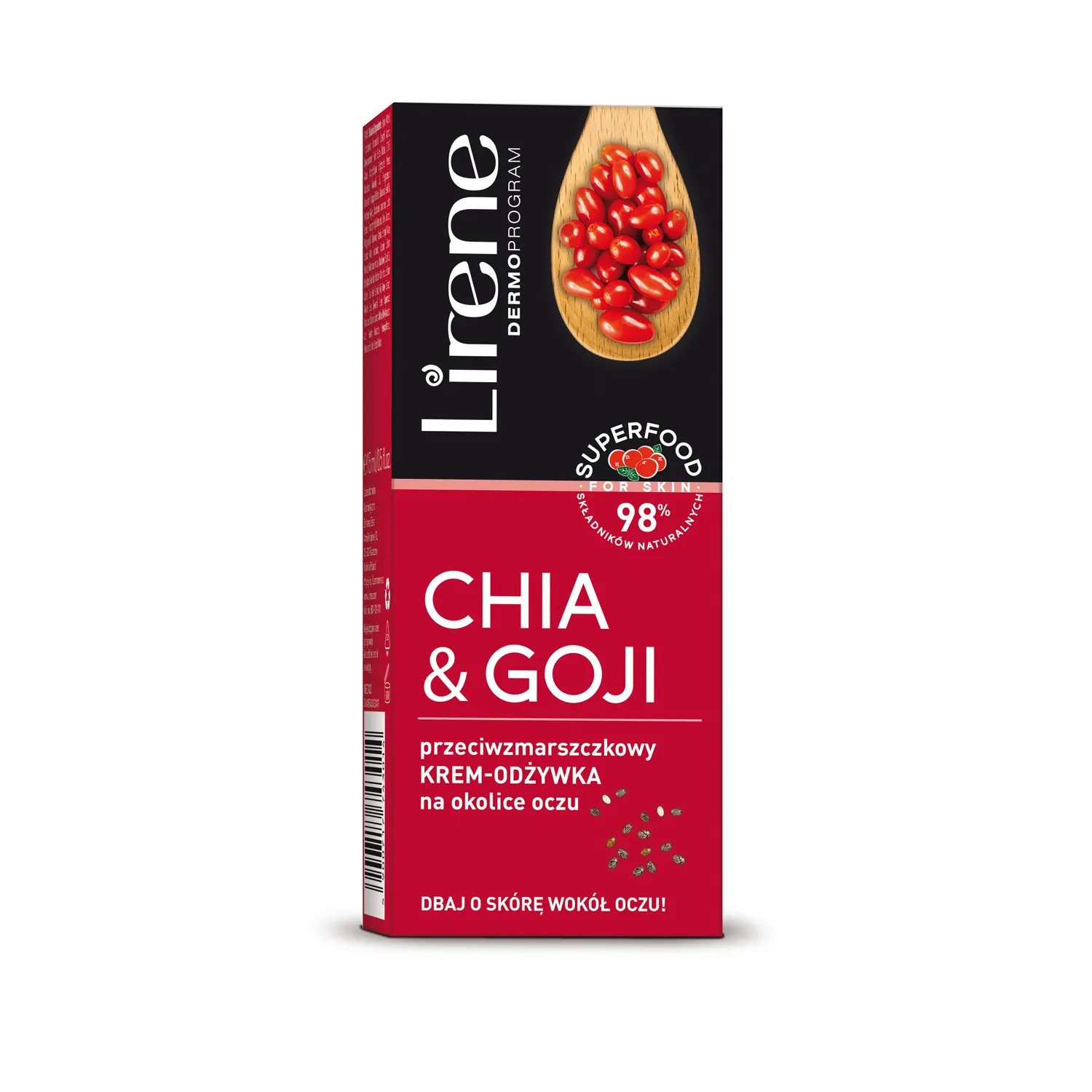 Lirene SUPERFOOD Przeciwzmarszczkowy krem-odżywka na okolice oczu CHIA & GOJI, 15 ml 