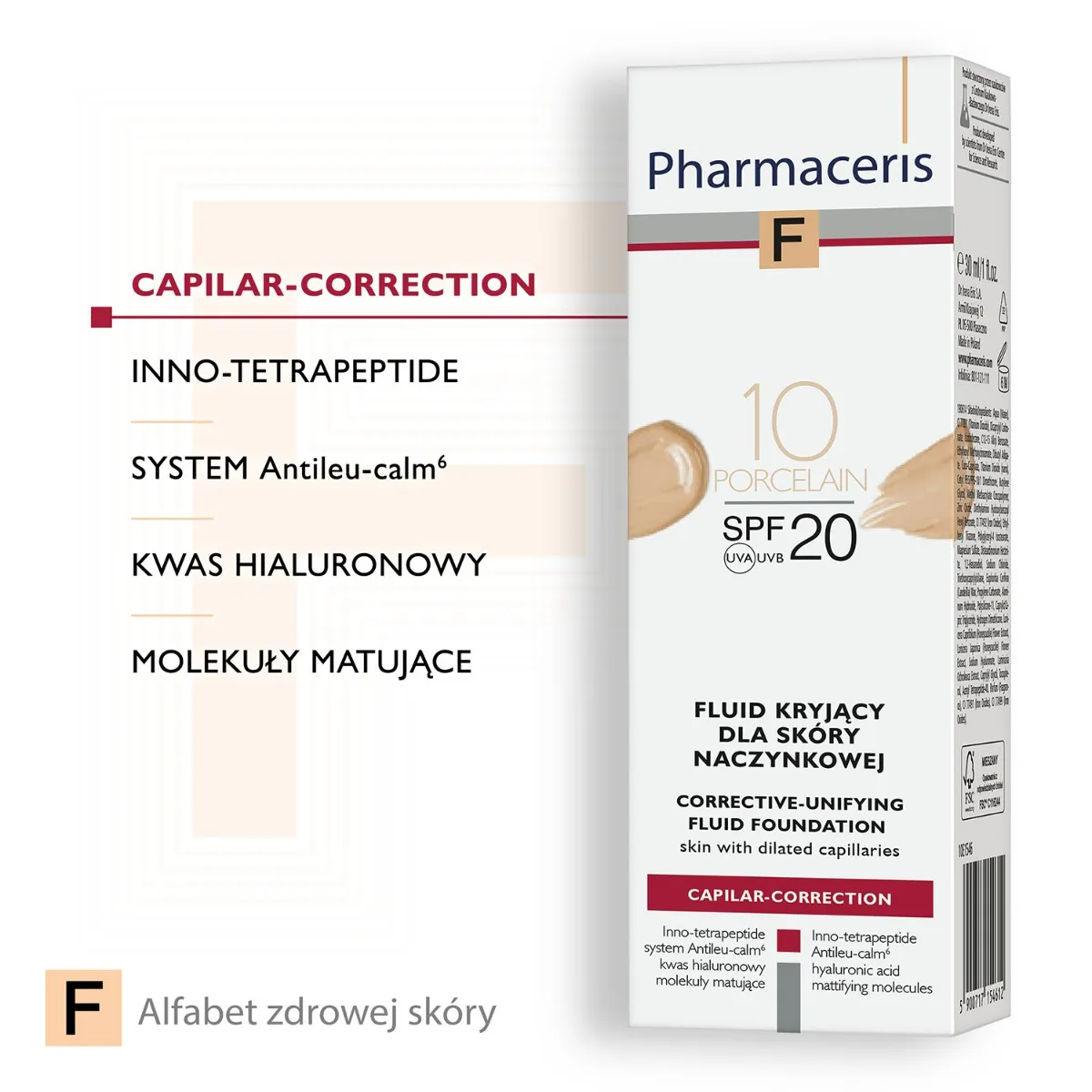 Pharmaceris F Capilar-Correction, fluid kryjący do skóry naczynkowej 10 Porcelain SPF 20, 30 ml 