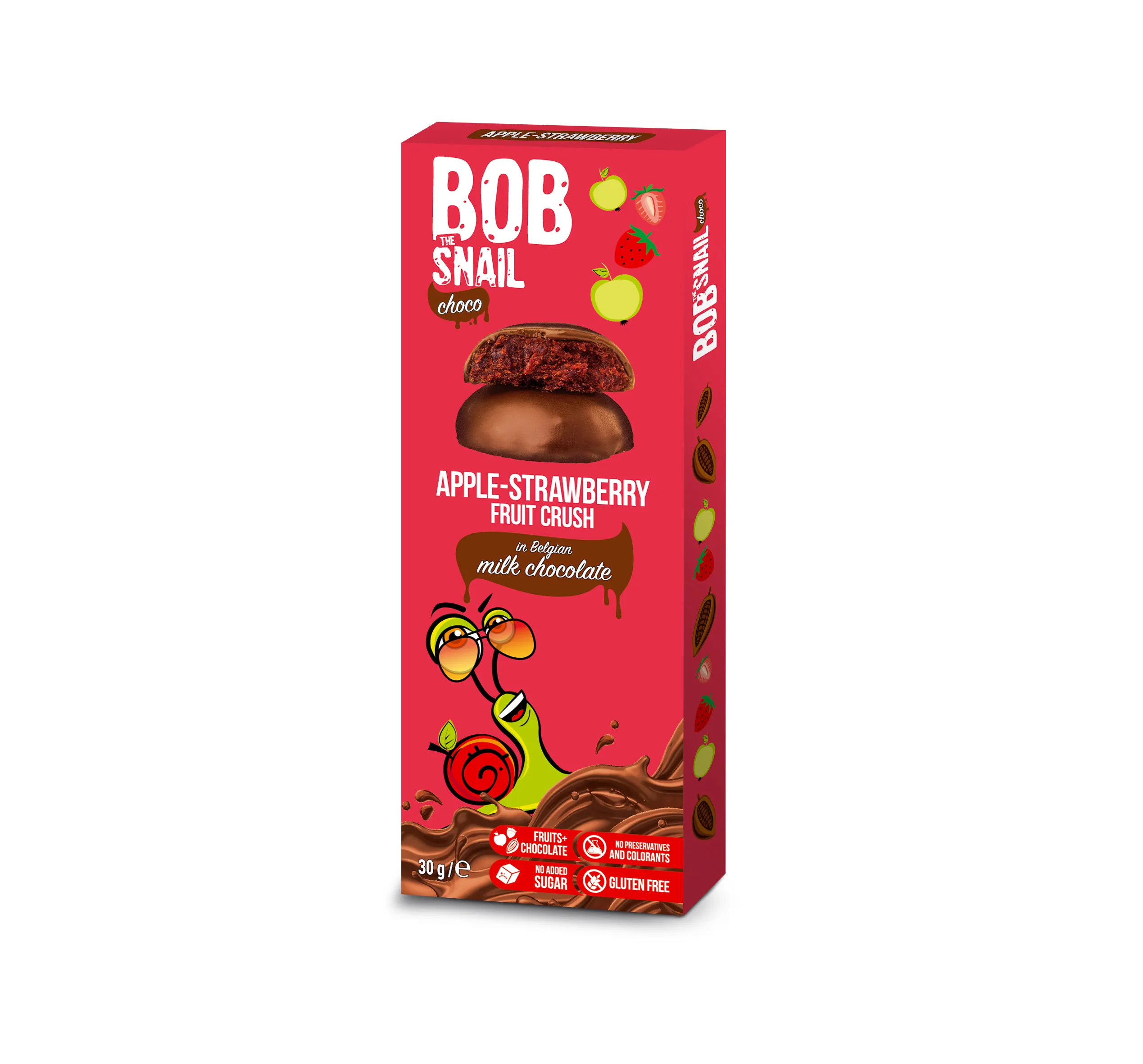 BOB Snail Przekąska Jabłkowo-truskawskowa w mlecznej czekoladzie, 30 g